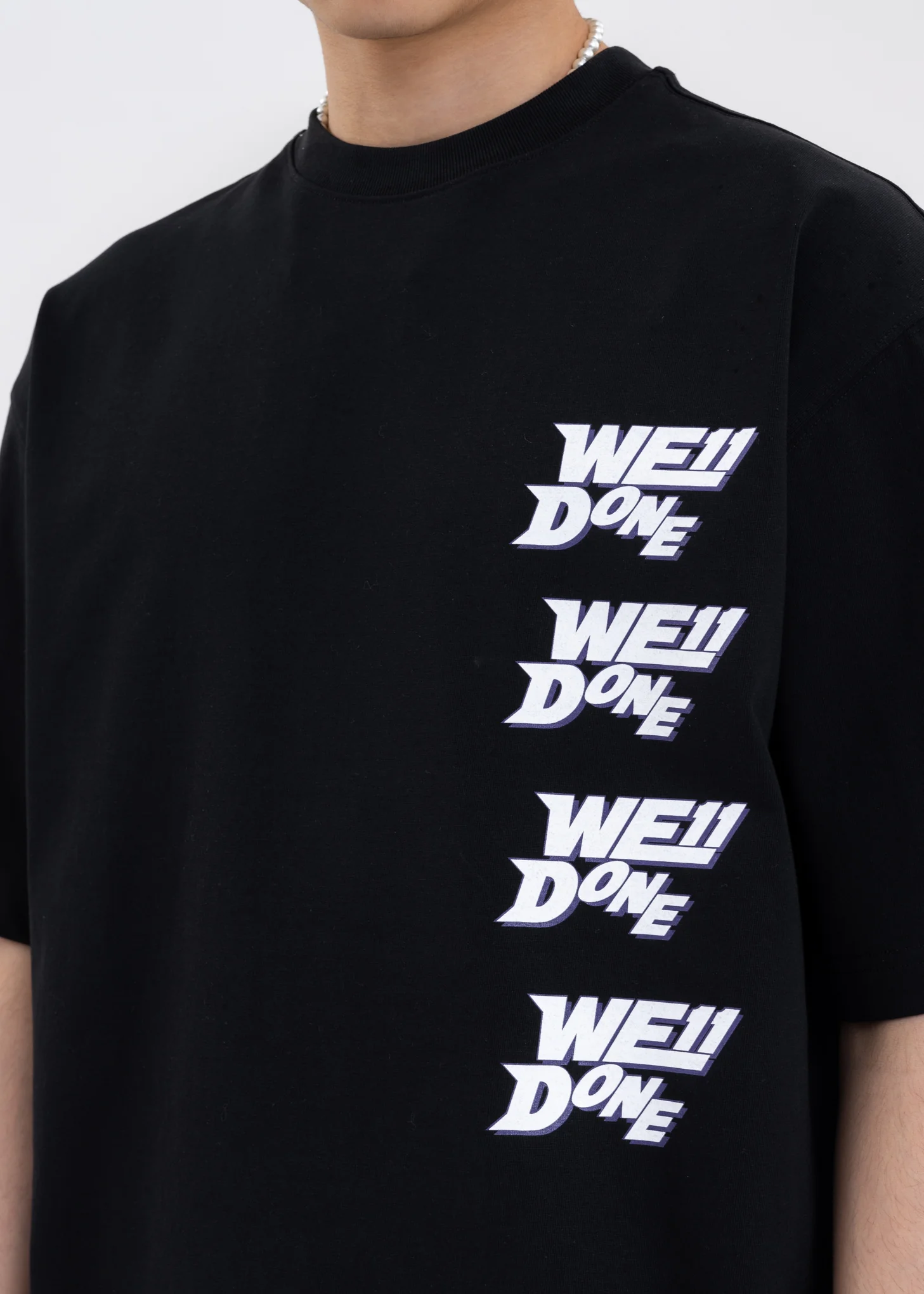 BLACK WE11DONE DOUBLE LOGO T-SHIRT - Image 4