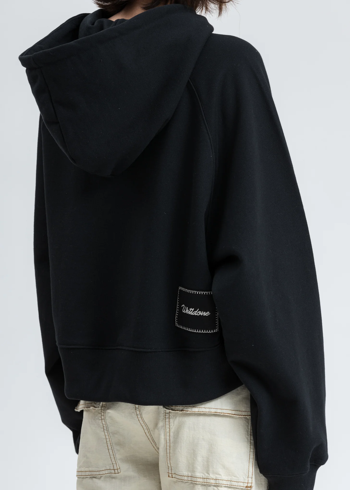 Black We11done Embroidery Cropped Hoodie - Image 2