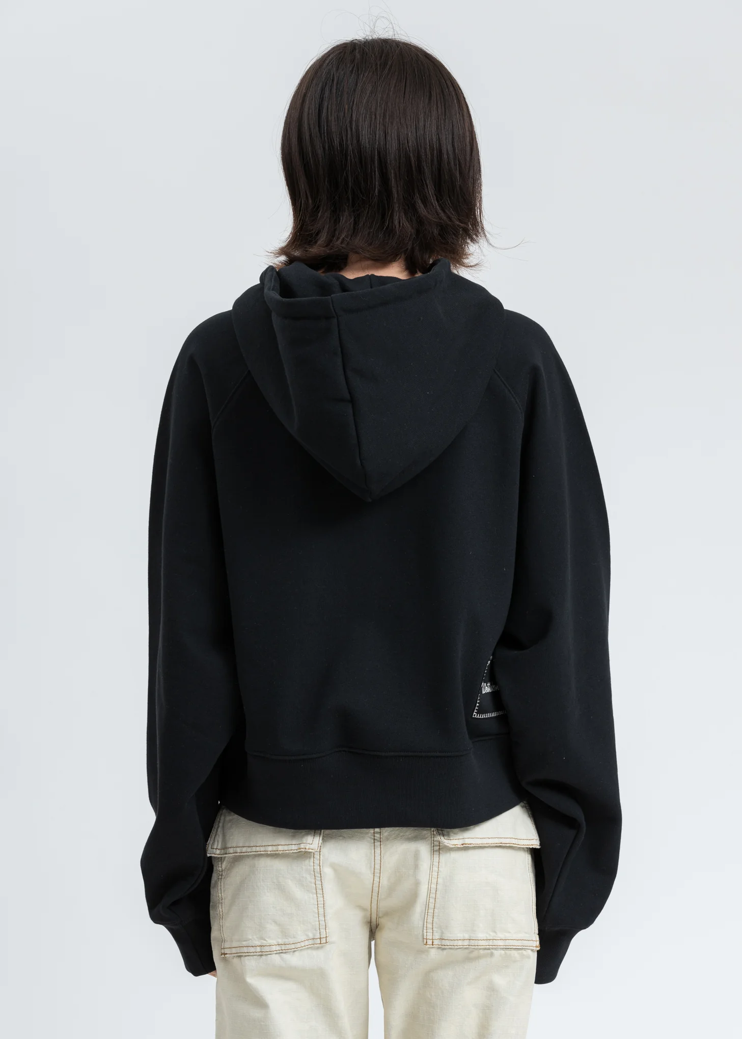 Black We11done Embroidery Cropped Hoodie - Image 4