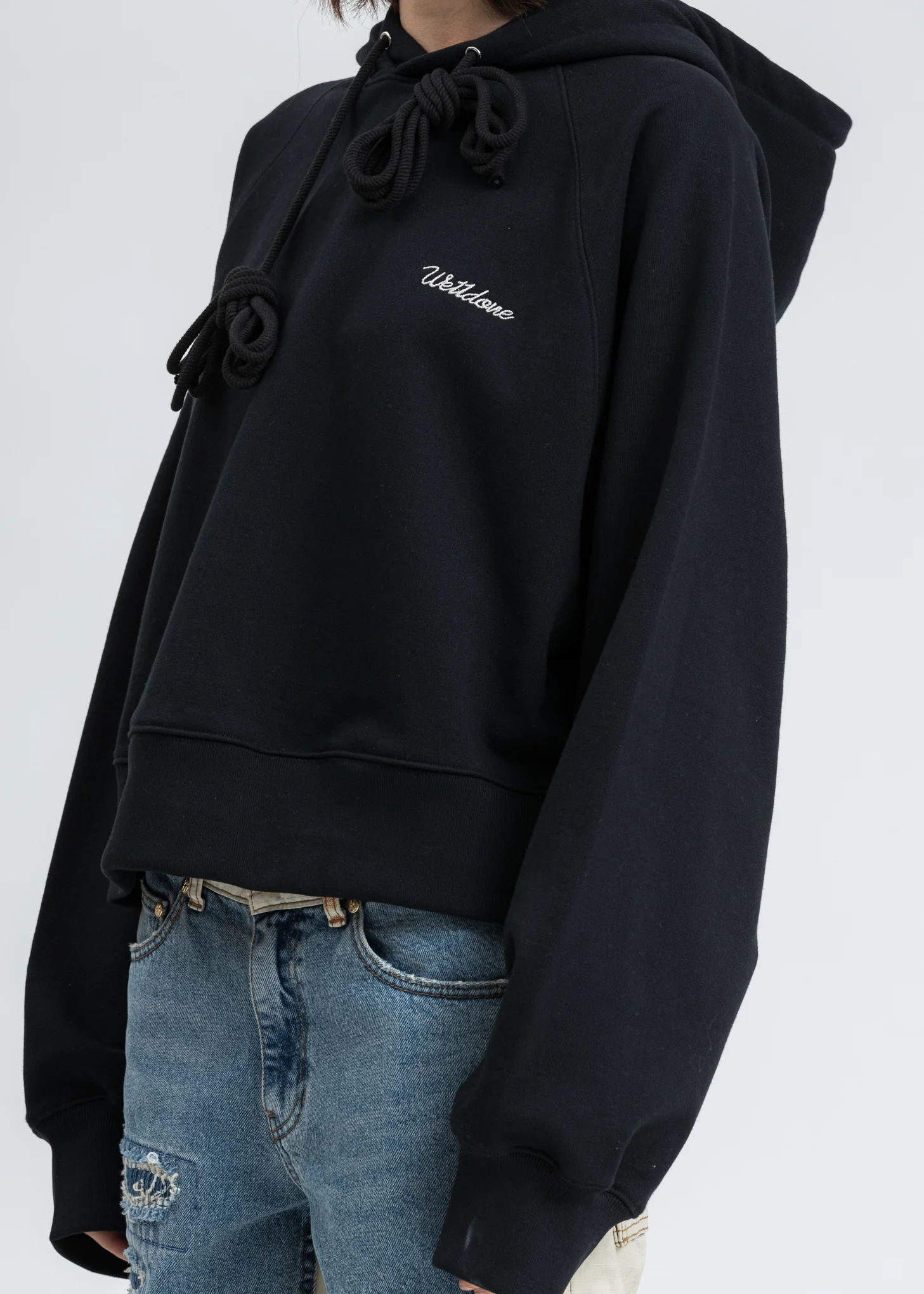 Black We11done Embroidery Cropped Hoodie - Image 5