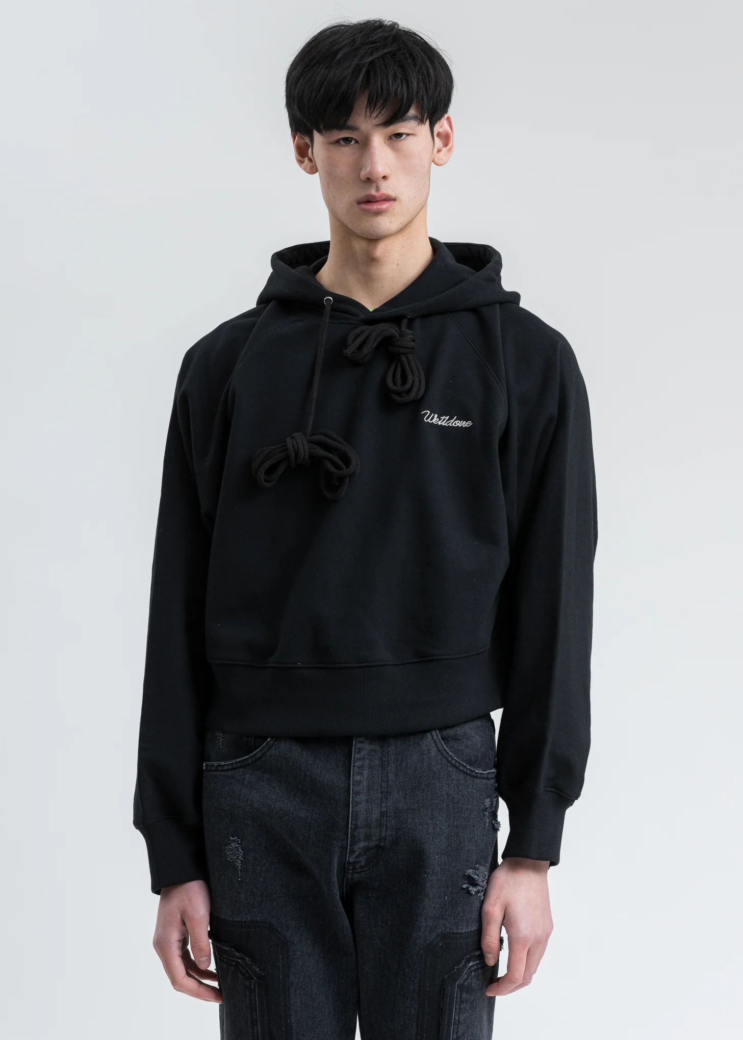 Black We11done Embroidery Cropped Hoodie