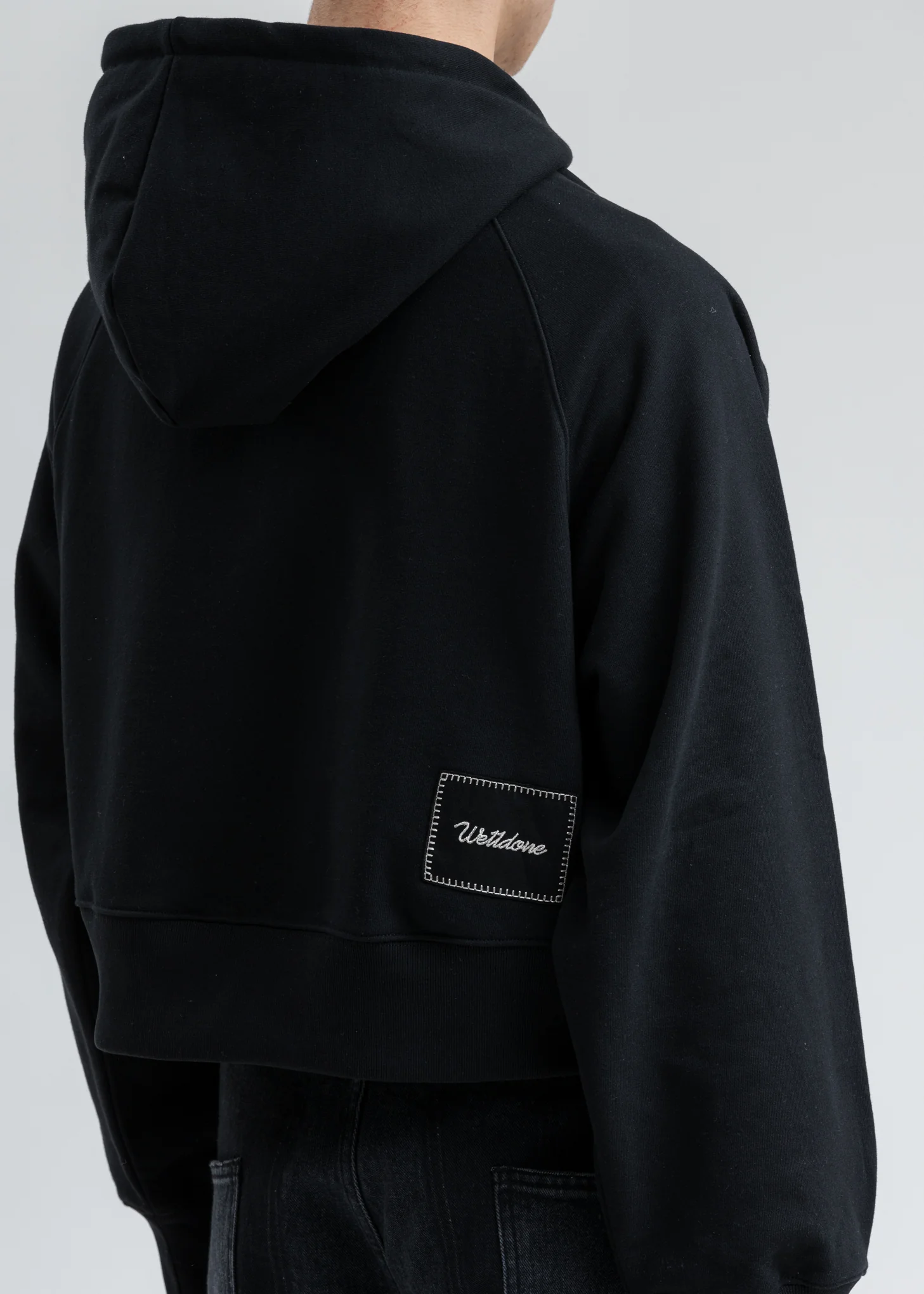 Black We11done Embroidery Cropped Hoodie - Image 2