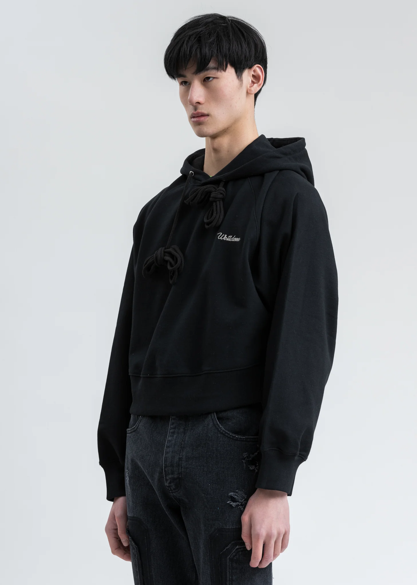 Black We11done Embroidery Cropped Hoodie - Image 3