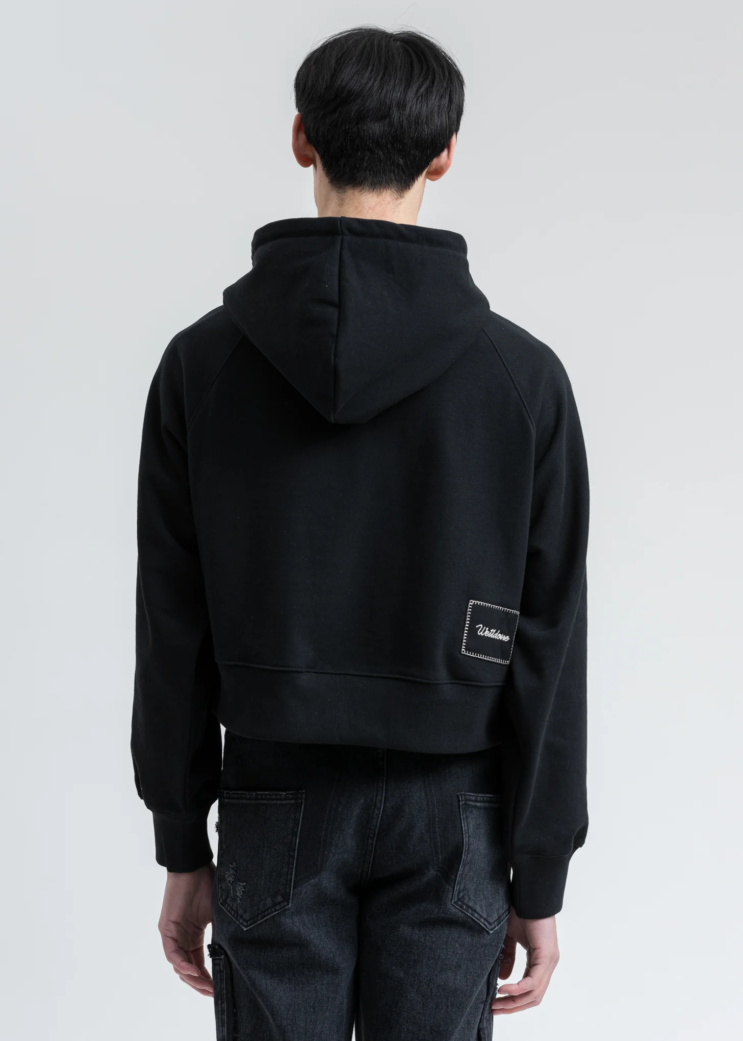 Black We11done Embroidery Cropped Hoodie - Image 4