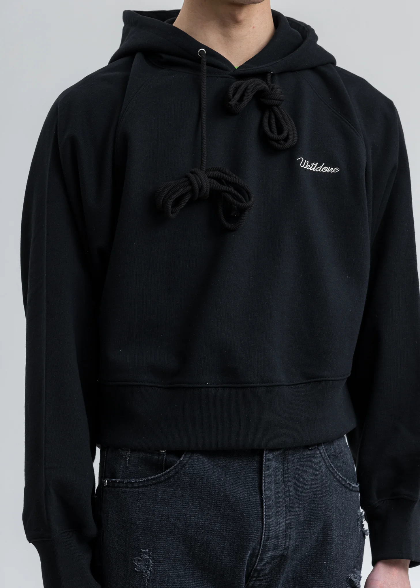 Black We11done Embroidery Cropped Hoodie - Image 5