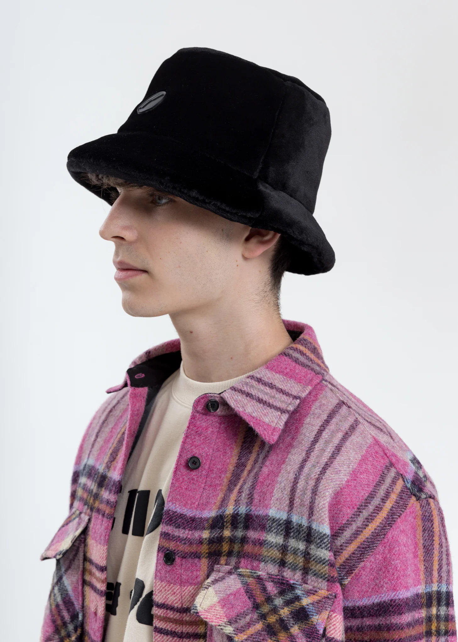 Black WE11DONE Fake Fur Logo Bucket Hat - Image 3