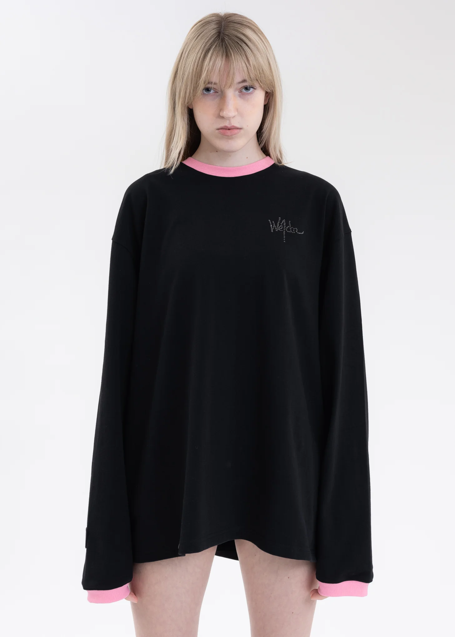 BLACK WE11DONE LOGO RINGER LONG-SLEEVED T-SHIRT
