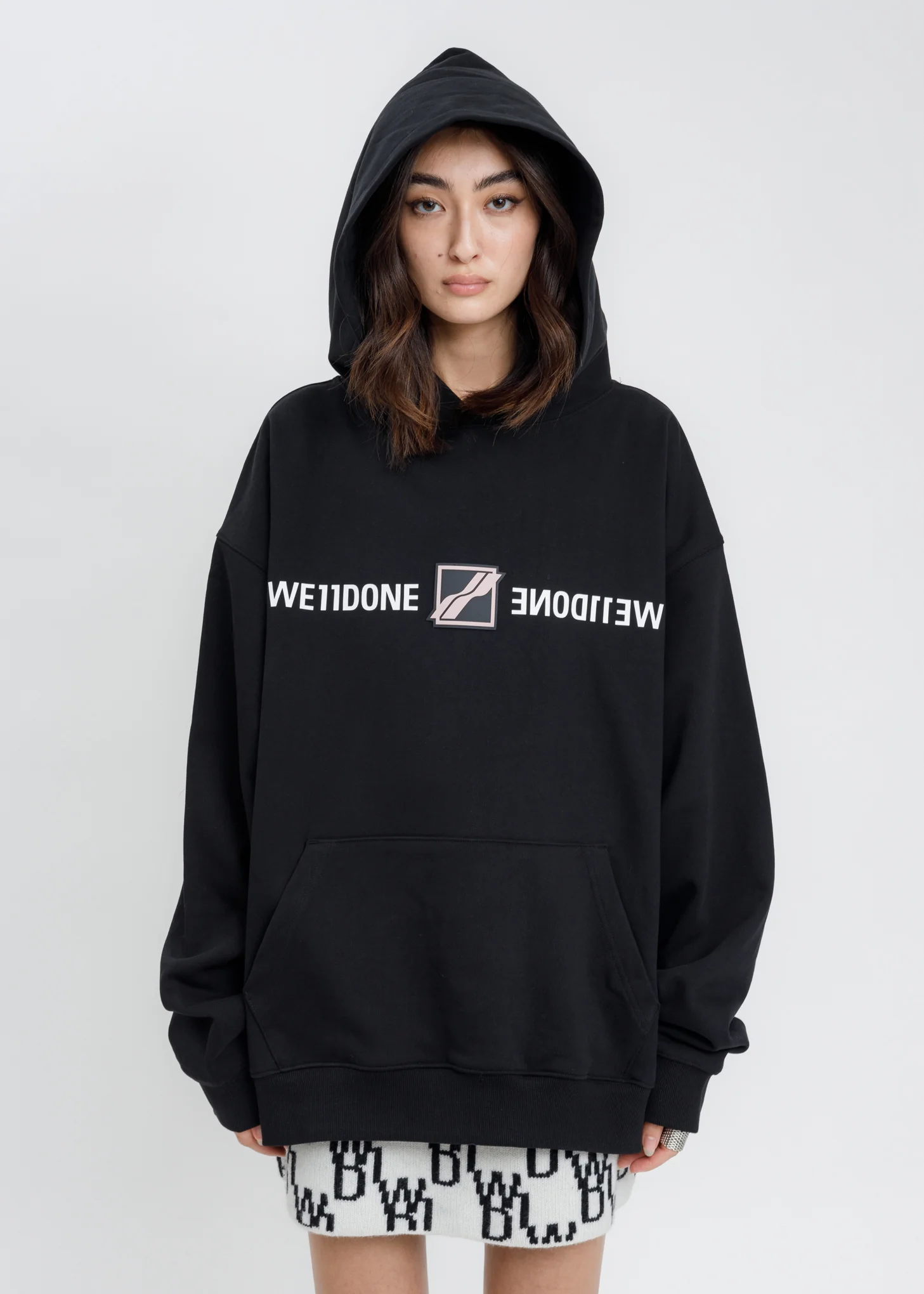 Black WE11DONE Patch Mirror Logo Hoodie - Image 6