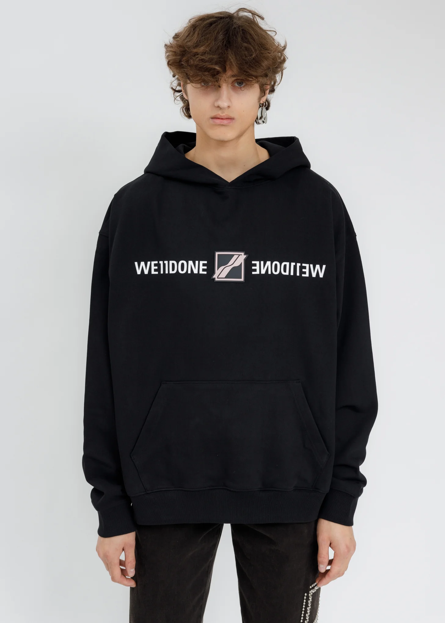 Black WE11DONE Patch Mirror Logo Hoodie