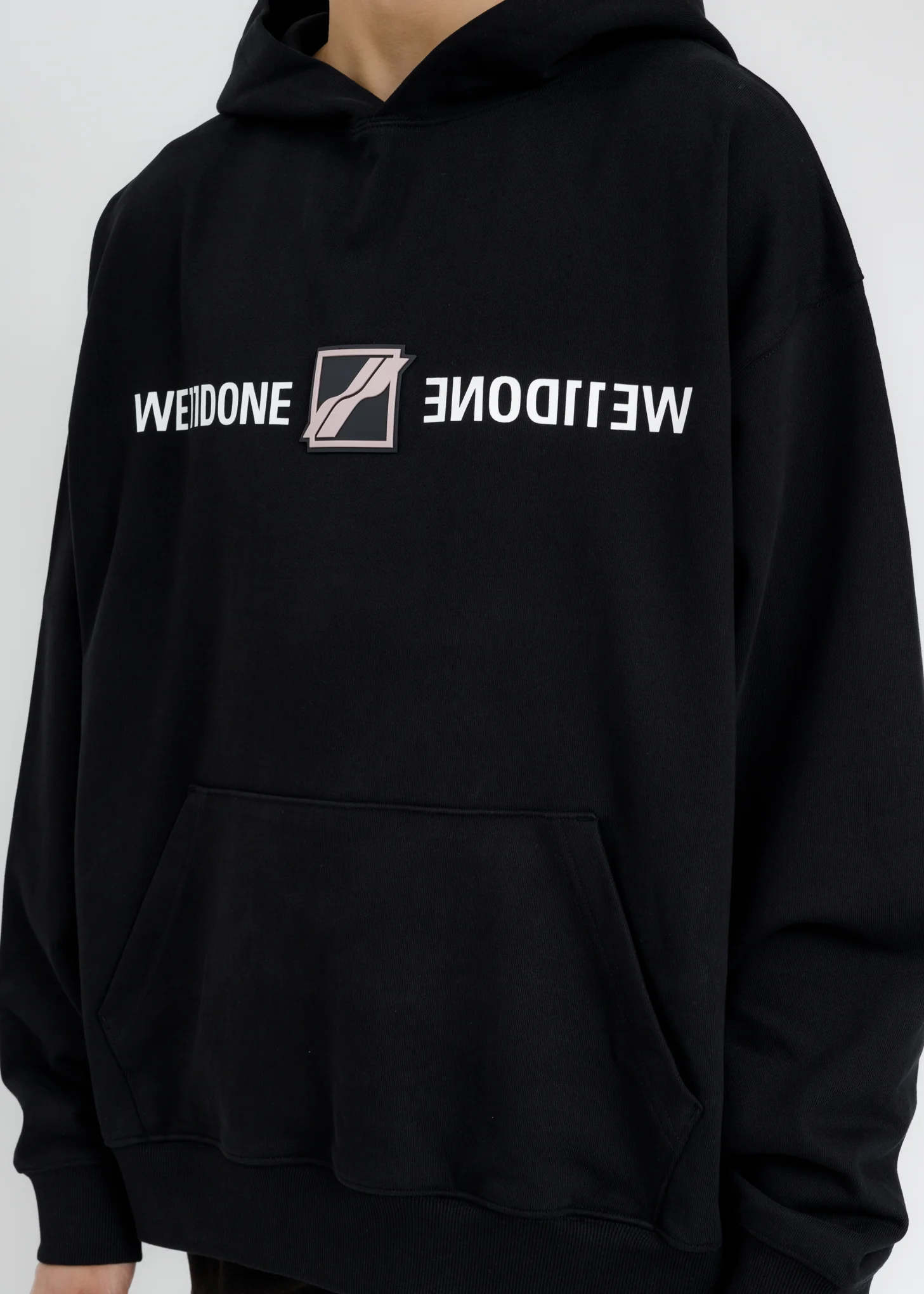 Black WE11DONE Patch Mirror Logo Hoodie - Image 4
