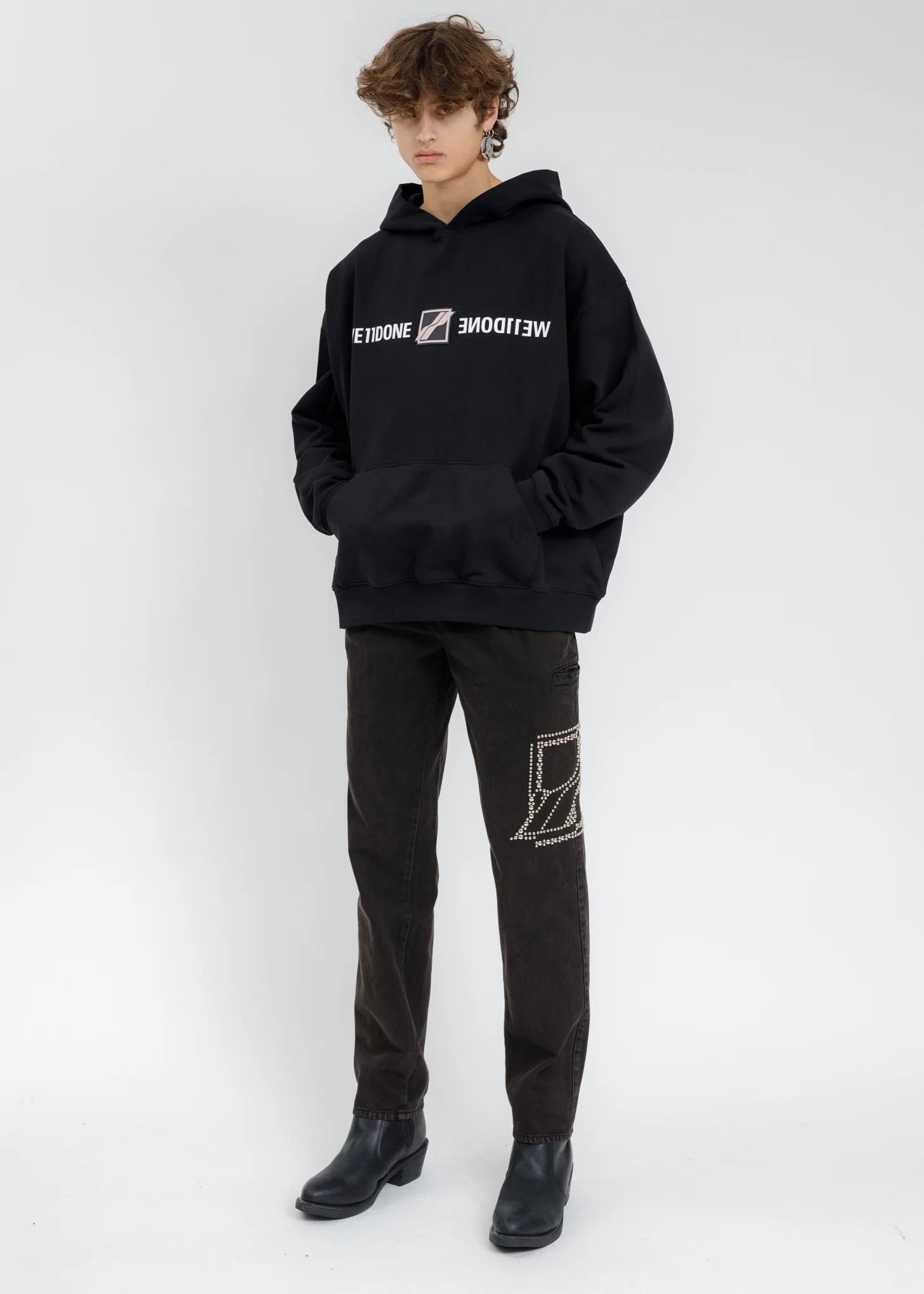 Black WE11DONE Patch Mirror Logo Hoodie - Image 5