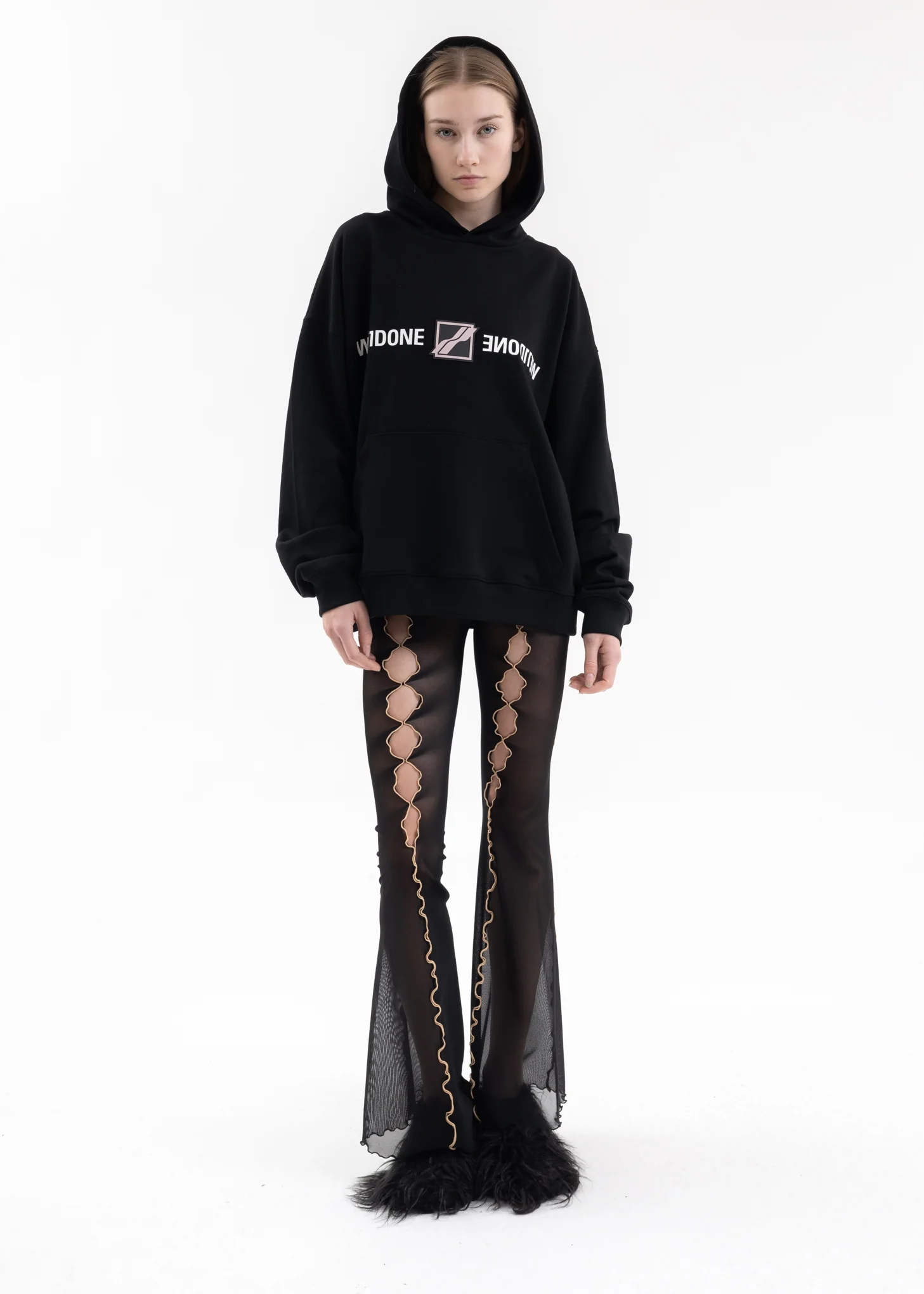 BLACK WE11DONE PATCHED MIRROR LOGO HOODIE - Image 6