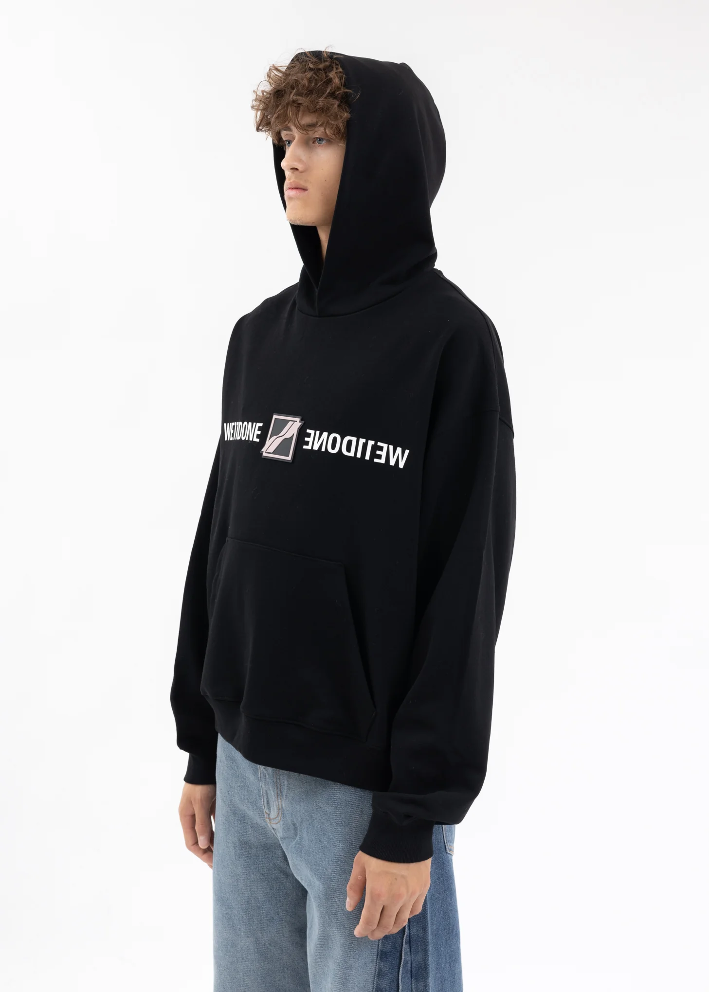 BLACK WE11DONE PATCHED MIRROR LOGO HOODIE - Image 2
