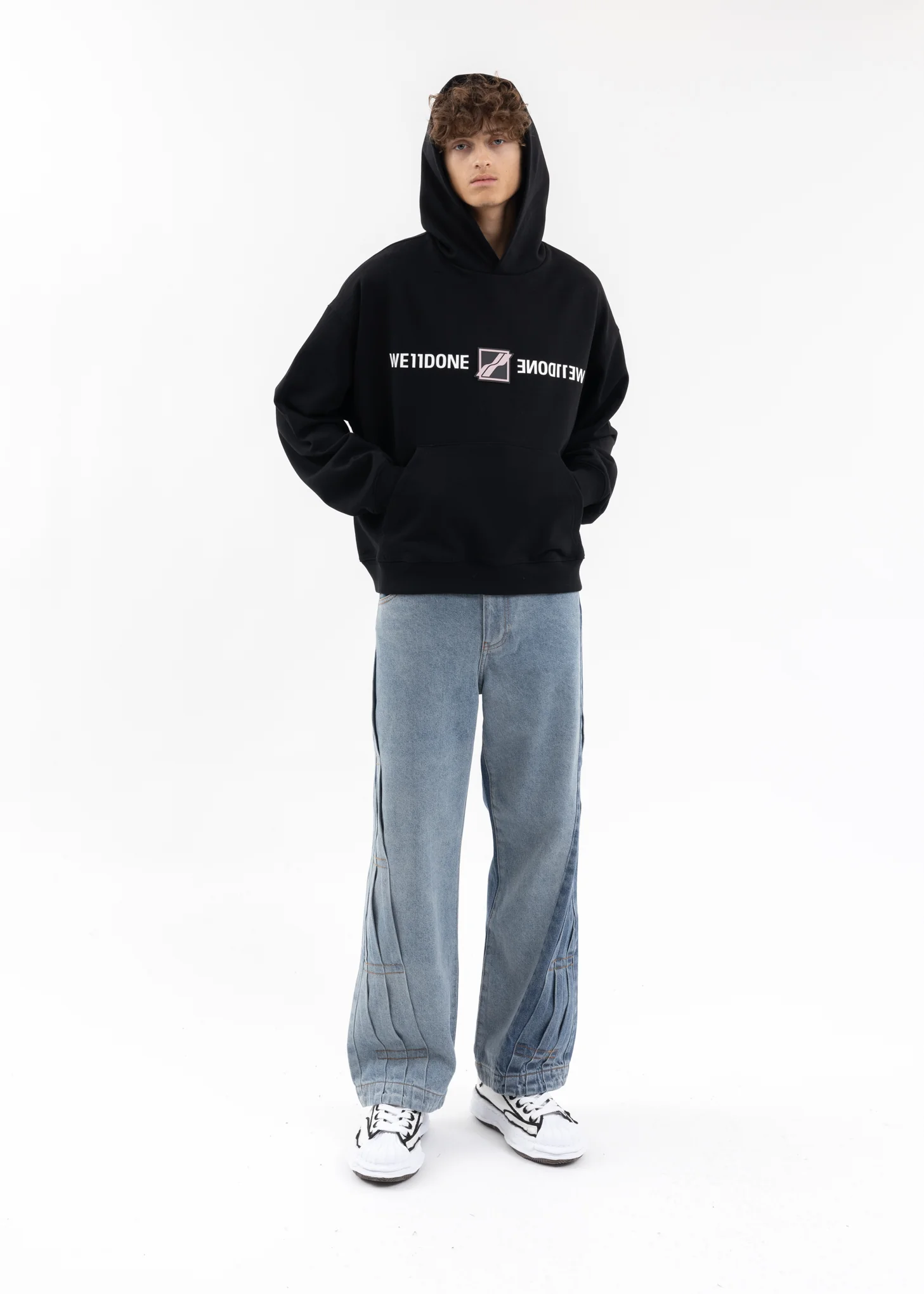 BLACK WE11DONE PATCHED MIRROR LOGO HOODIE - Image 5
