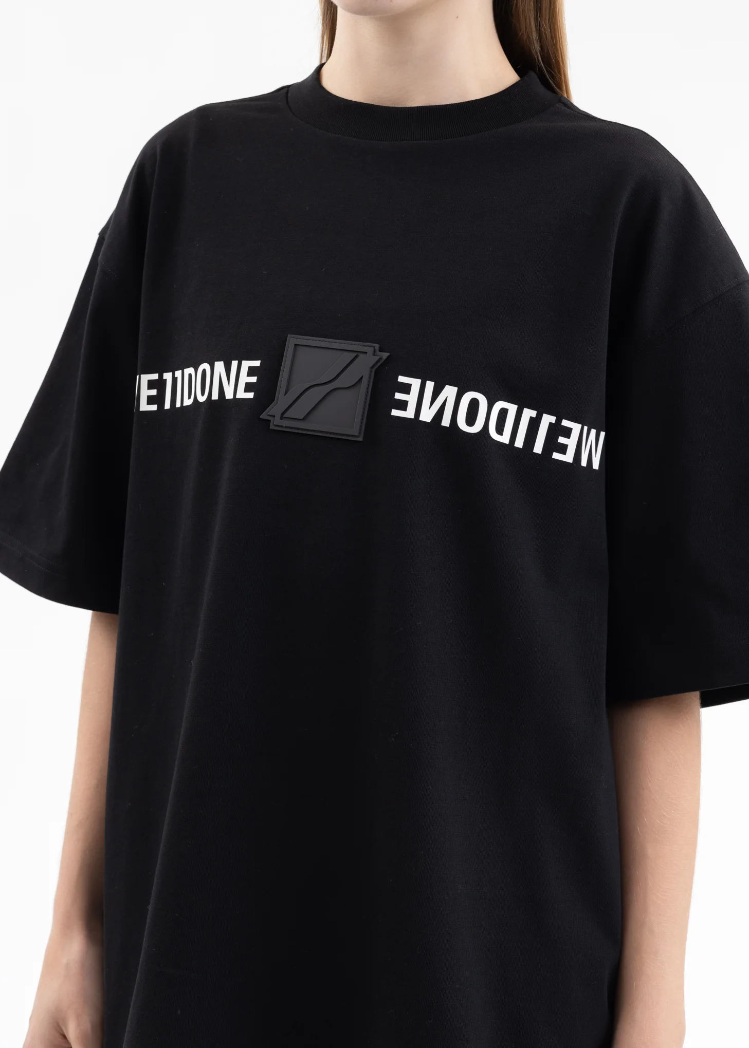 BLACK WE11DONE PATCHED MIRROR LOGO T-SHIRT - Image 2