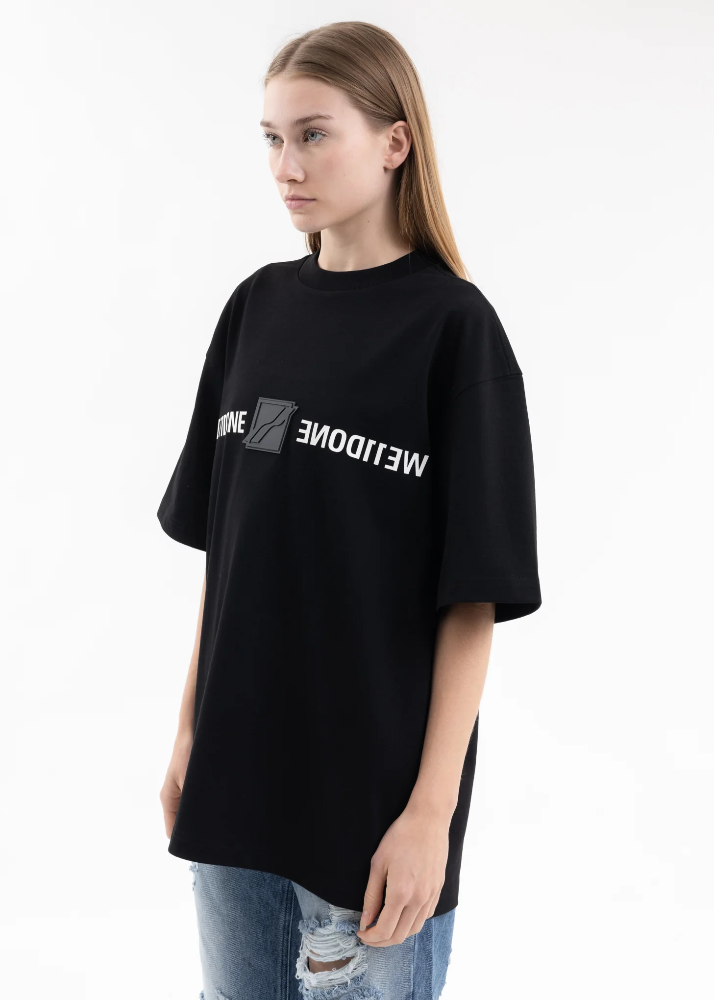 BLACK WE11DONE PATCHED MIRROR LOGO T-SHIRT - Image 3