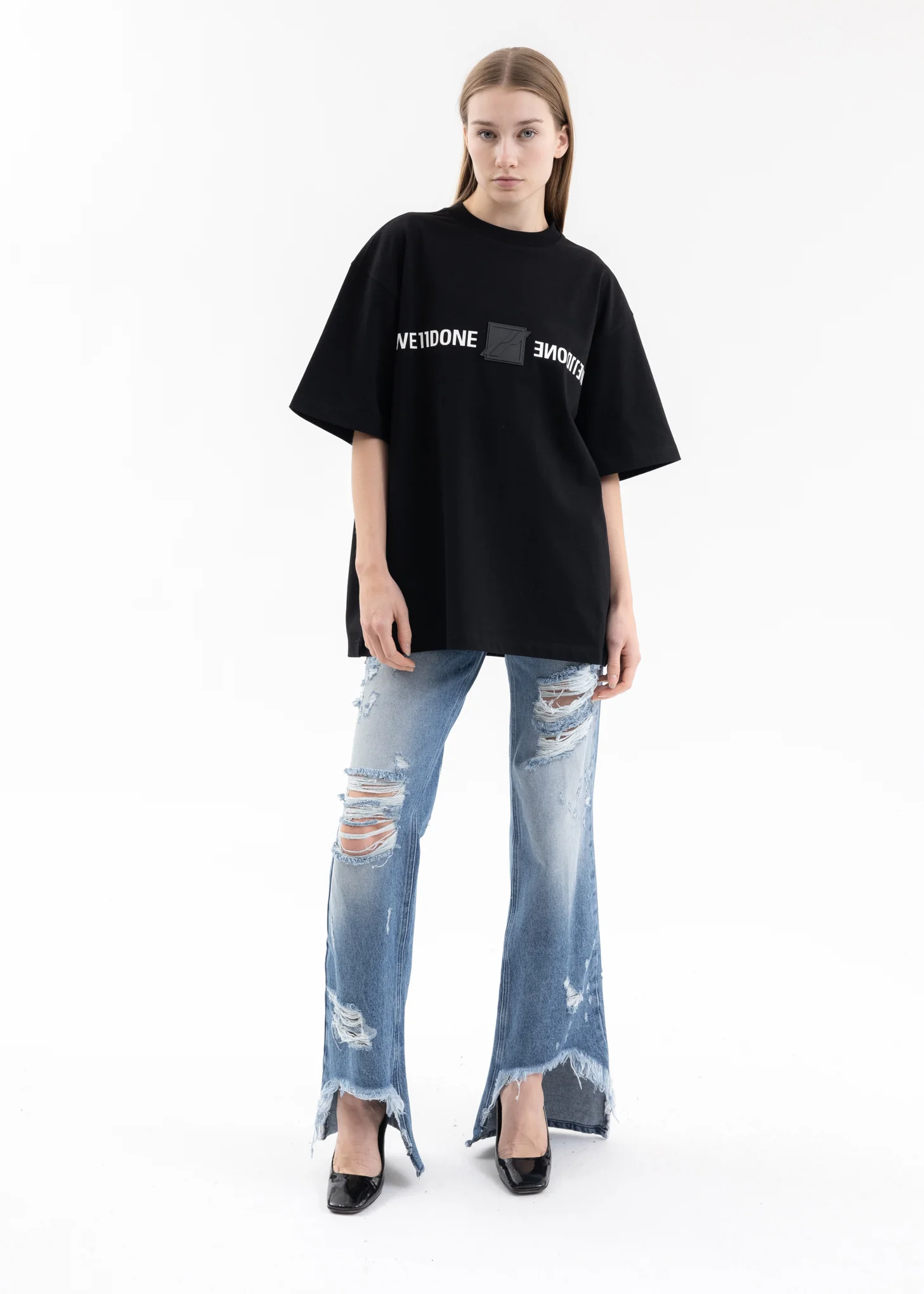 BLACK WE11DONE PATCHED MIRROR LOGO T-SHIRT - Image 5
