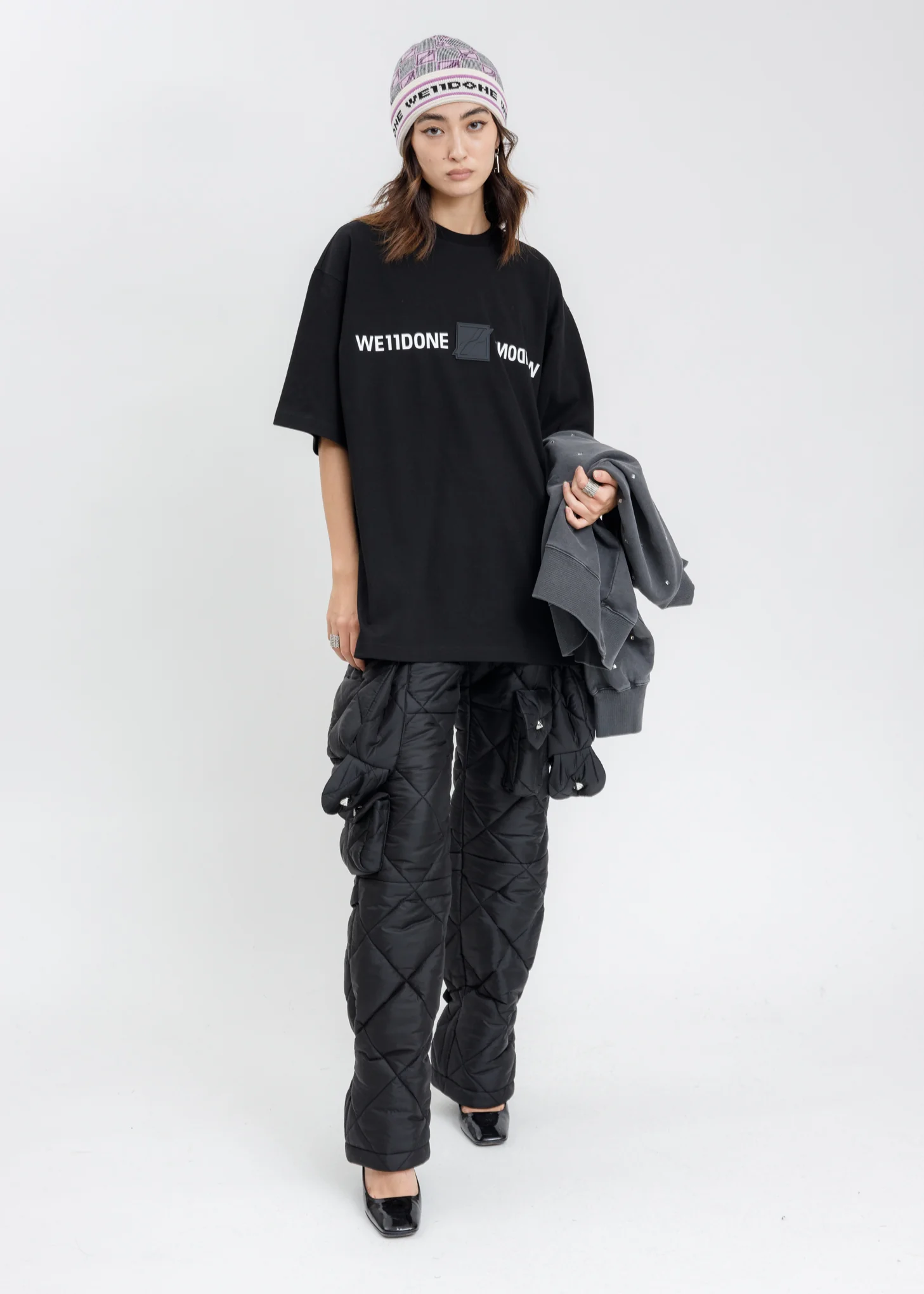 BLACK WE11DONE PATCHED MIRROR LOGO T-SHIRT - Image 5