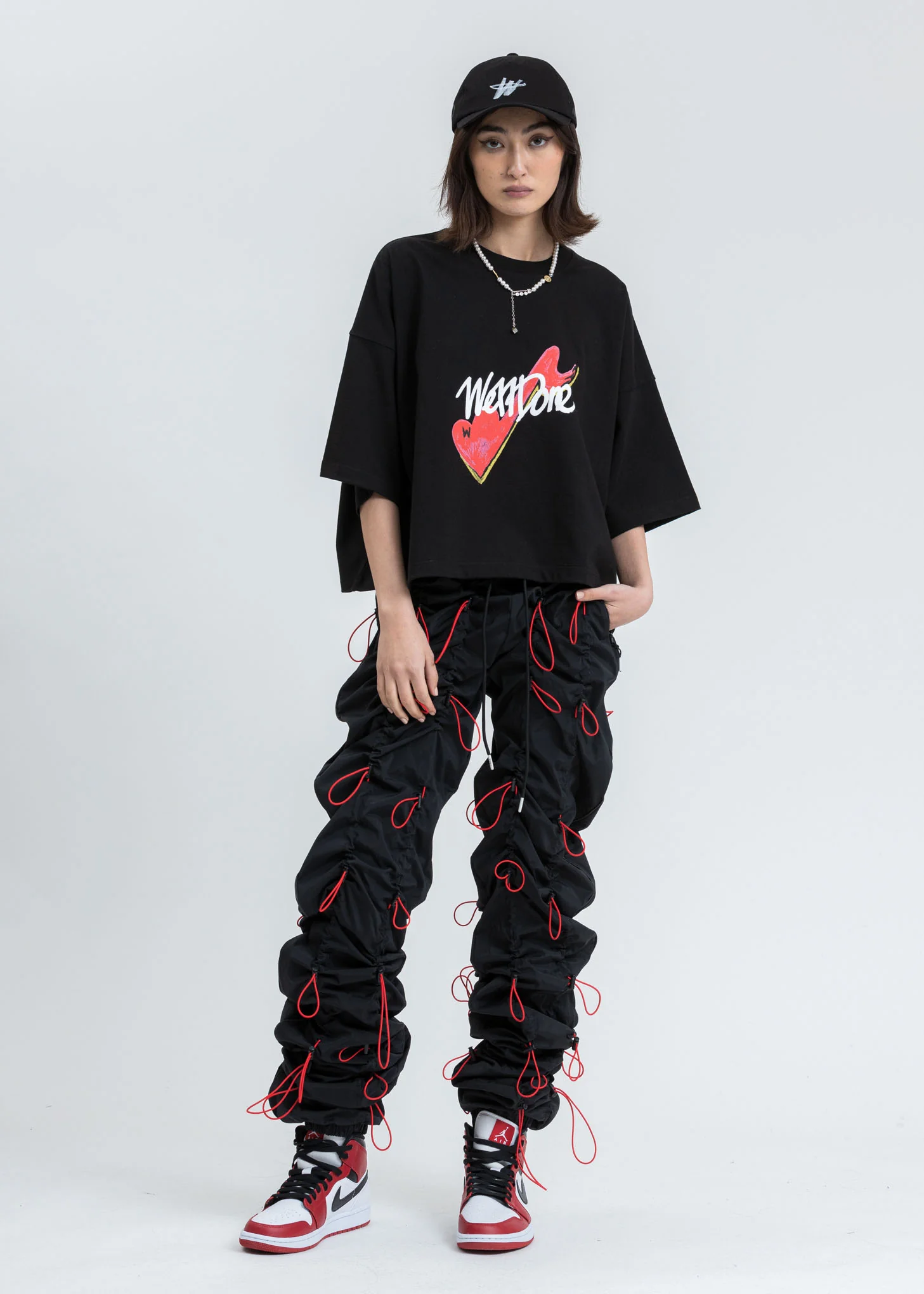 Black We11done Print Cropped T-Shirt - Image 6
