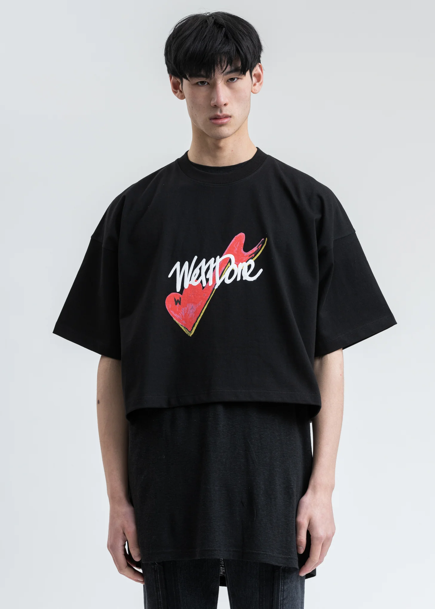 Black We11done Print Cropped T-Shirt