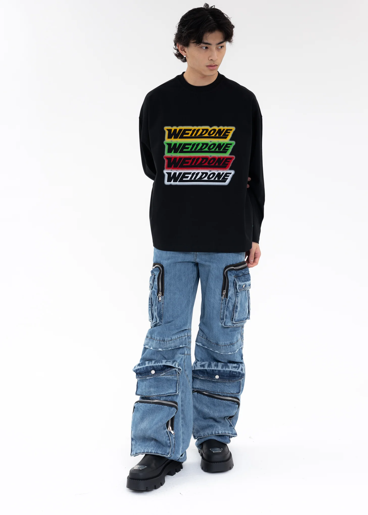BLACK WE11DONE RAINBOW FRONT LONG-SLEEVED T-SHIRT - Image 5