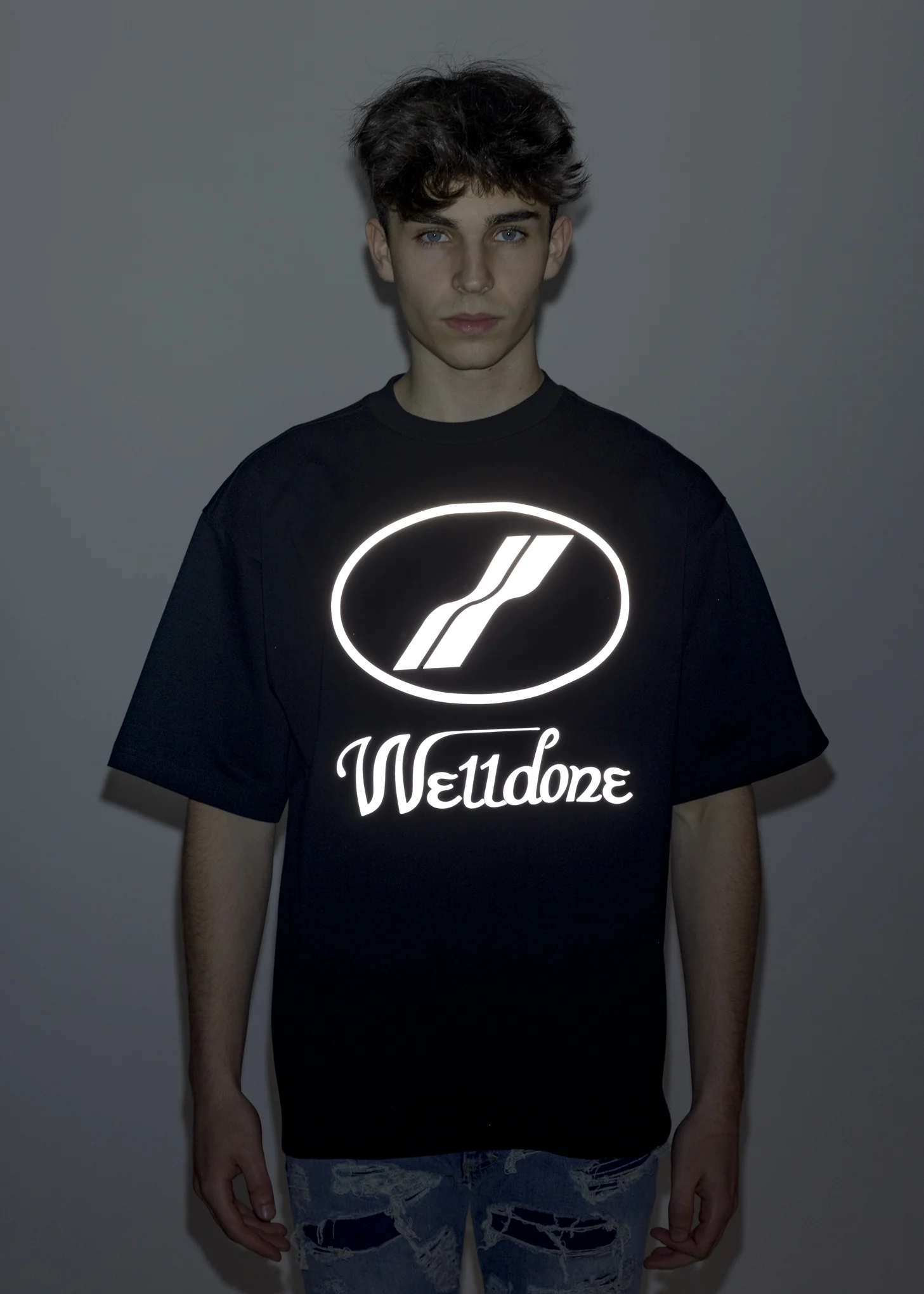 Black WE11DONE Reflective Logo T-Shirt - Image 3