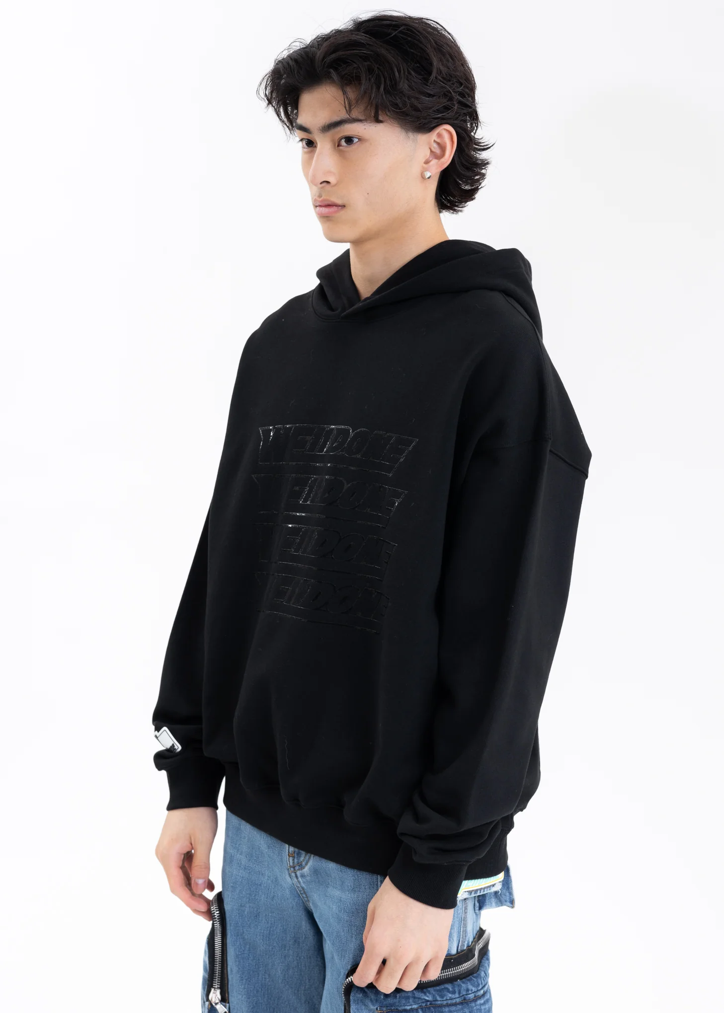 BLACK WE11DONE SIMPLE FRONT HOODIE - Image 3