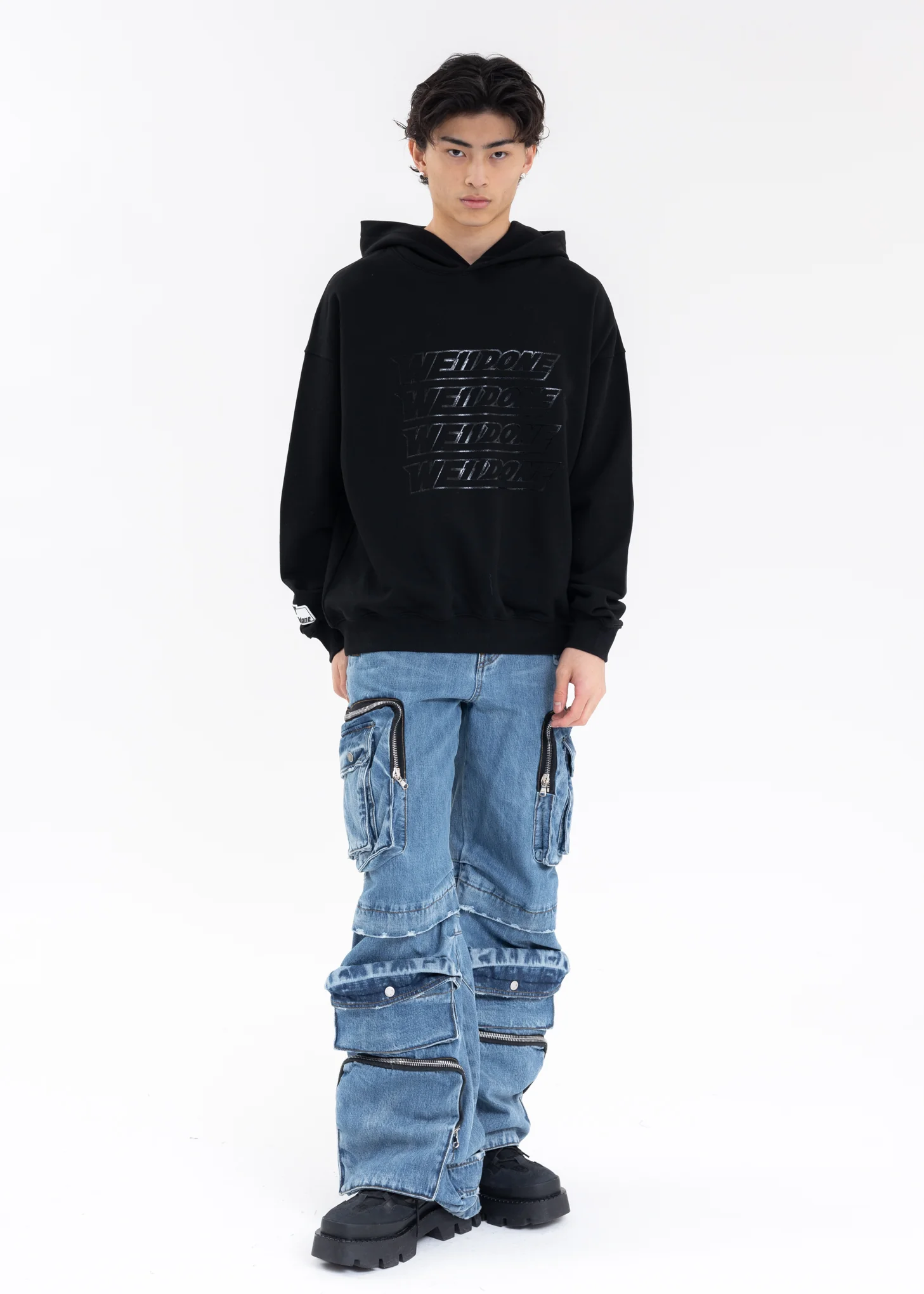BLACK WE11DONE SIMPLE FRONT HOODIE - Image 5