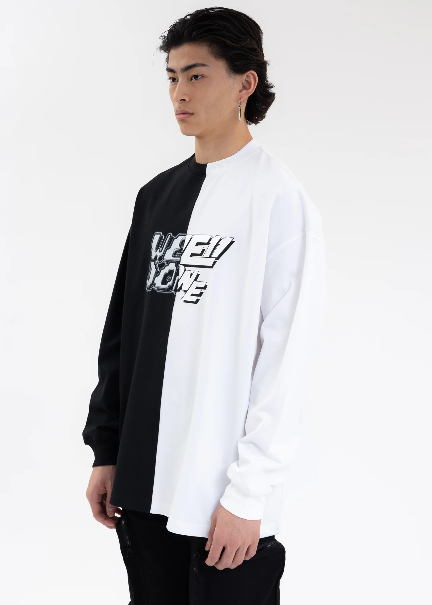BLACK/WHITE HALF AND HALF LONG-SLEEVED T-SHIRT - Image 3