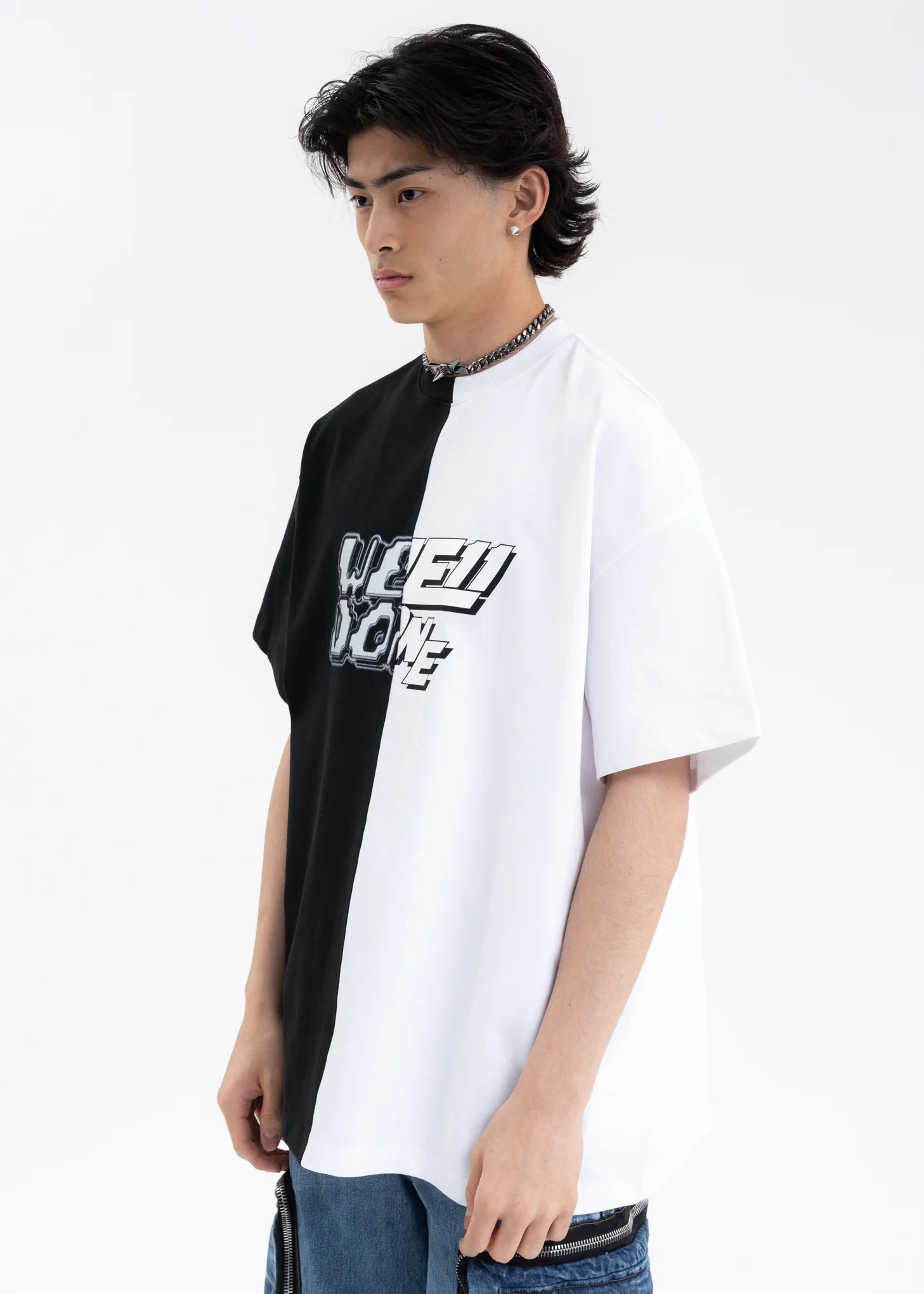BLACK/WHITE HALF AND HALF T-SHIRT - Image 3