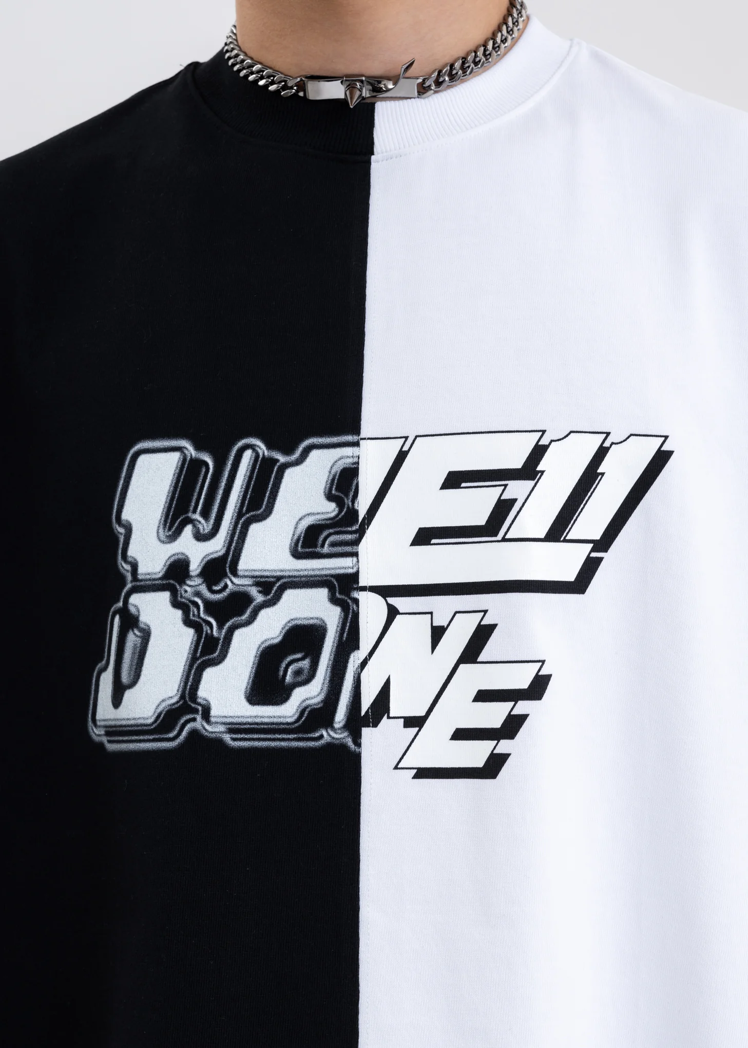 BLACK/WHITE HALF AND HALF T-SHIRT - Image 4