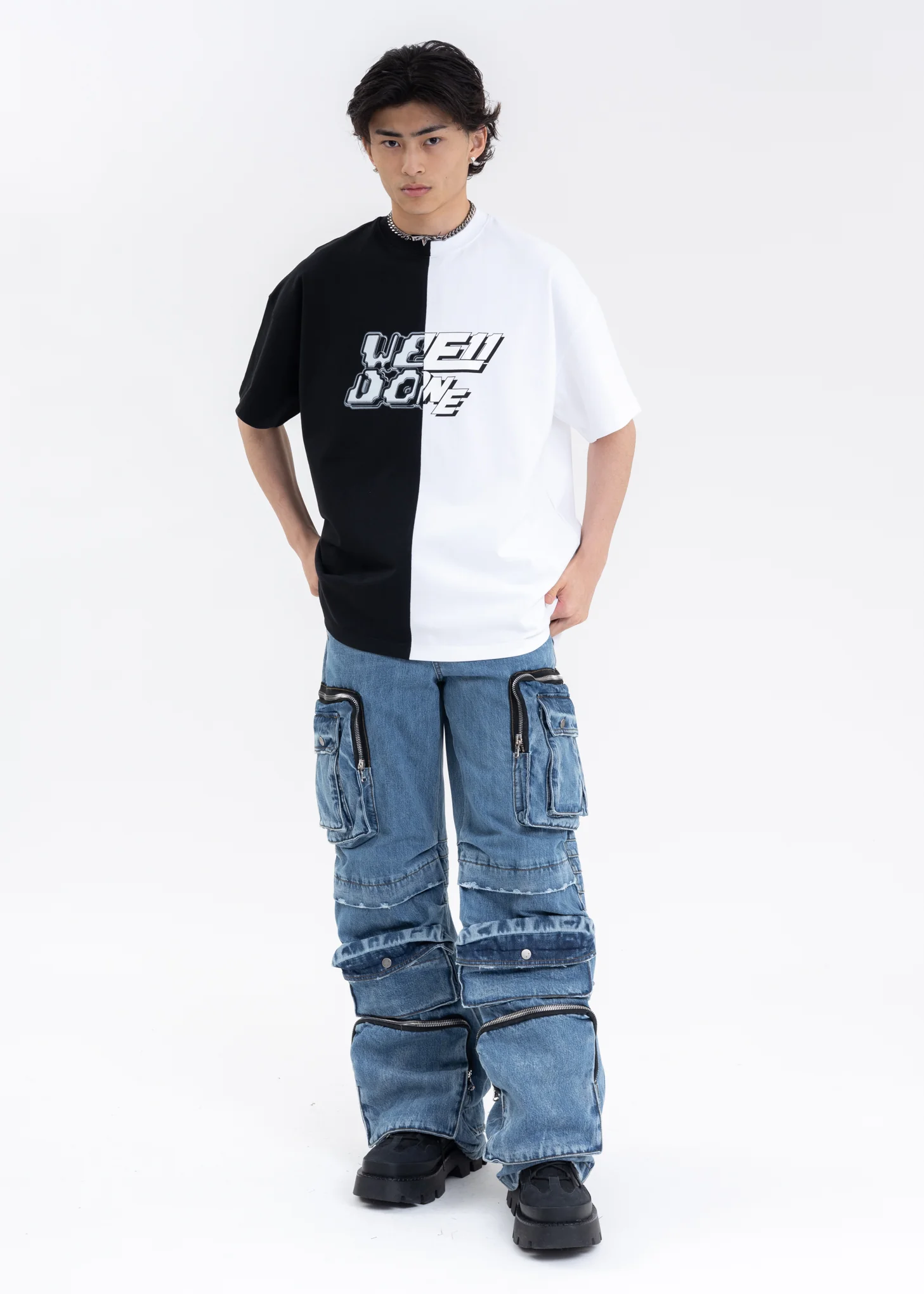 BLACK/WHITE HALF AND HALF T-SHIRT - Image 5