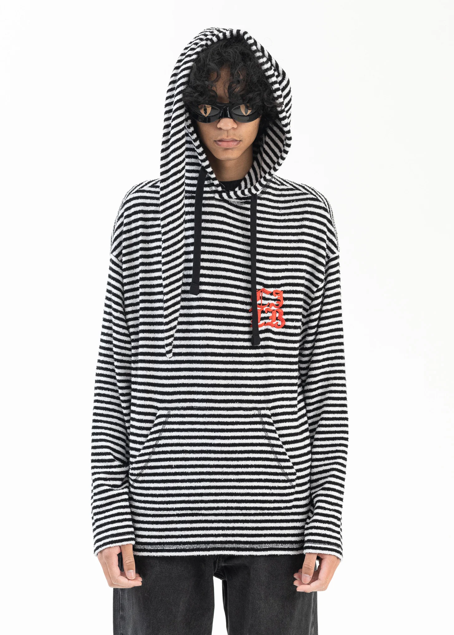 BLACK + WHITE STRIPE TOWELLING WEE WILLIE WINKIE HOODIE