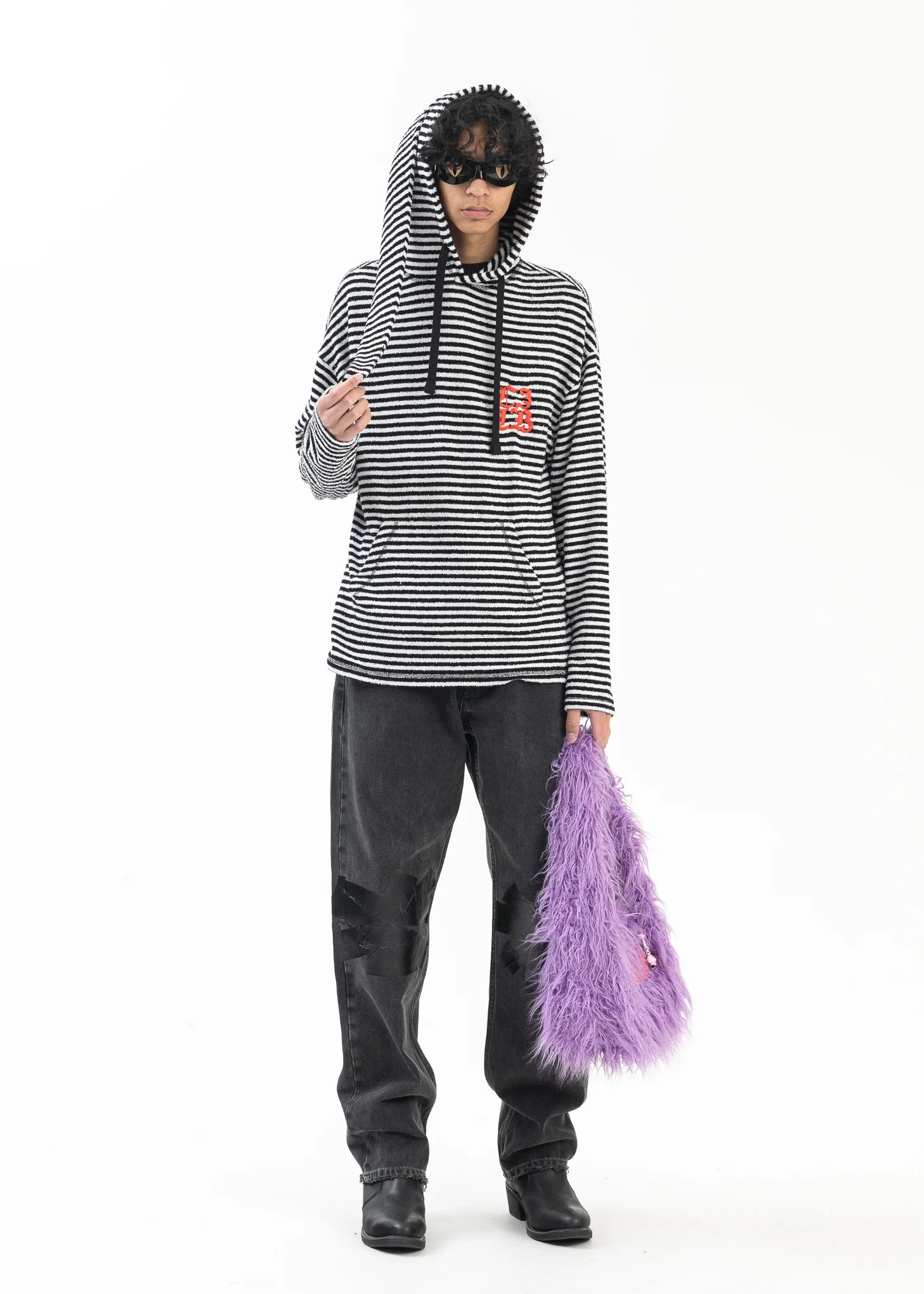 BLACK + WHITE STRIPE TOWELLING WEE WILLIE WINKIE HOODIE - Image 5