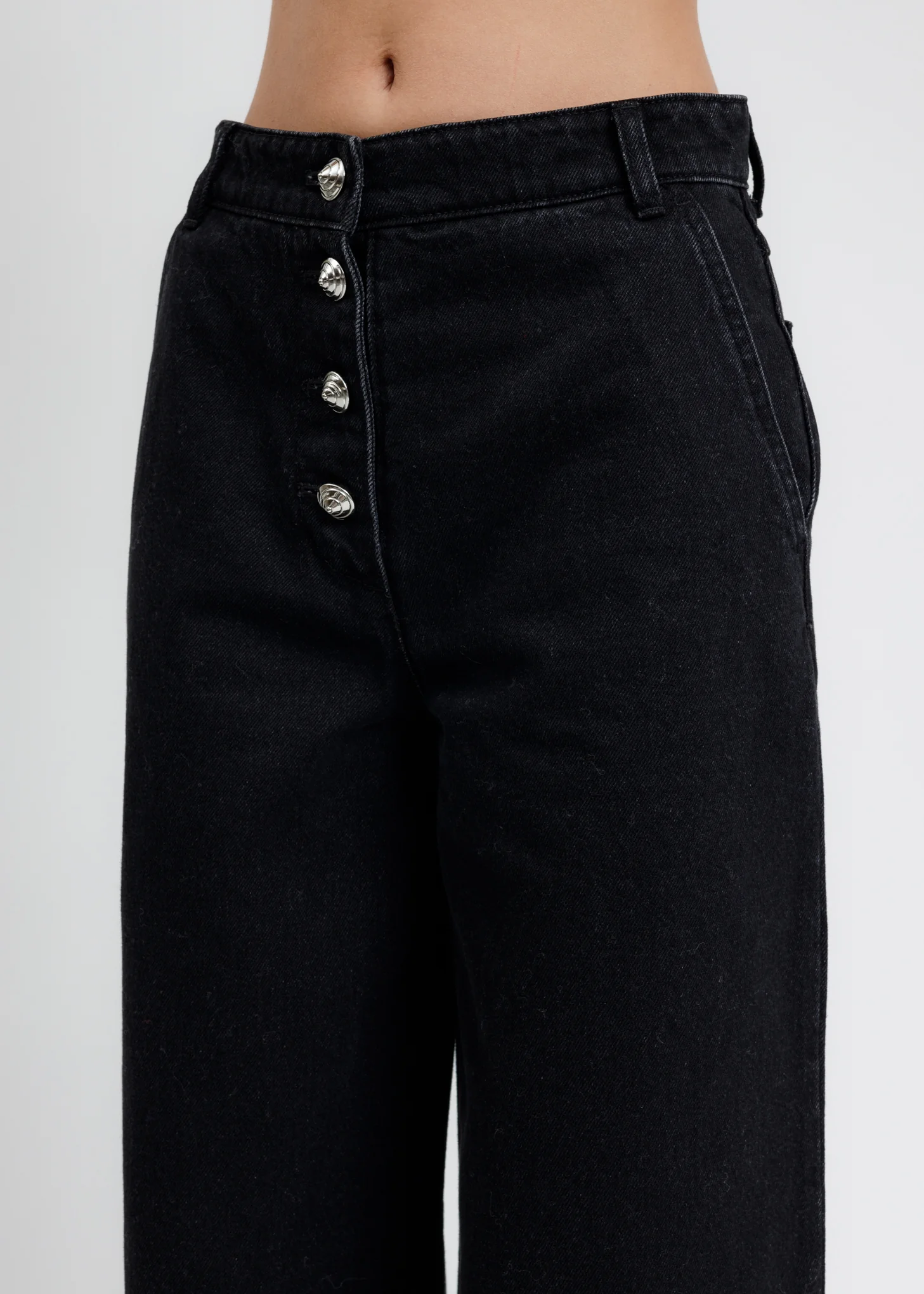 Black Wide Denim Pants - Image 3
