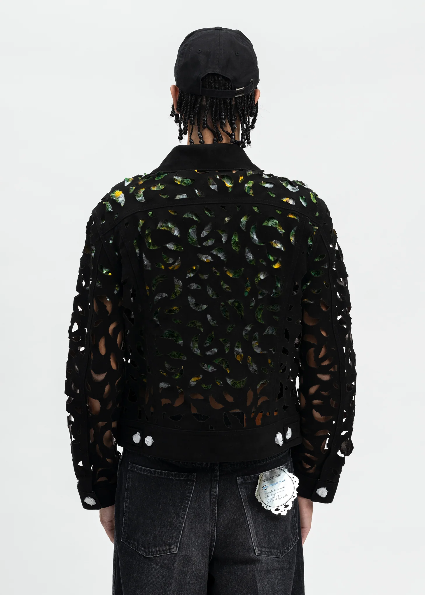BLACK WING-CUT LEATHER TRUCKER JACKET - Image 2