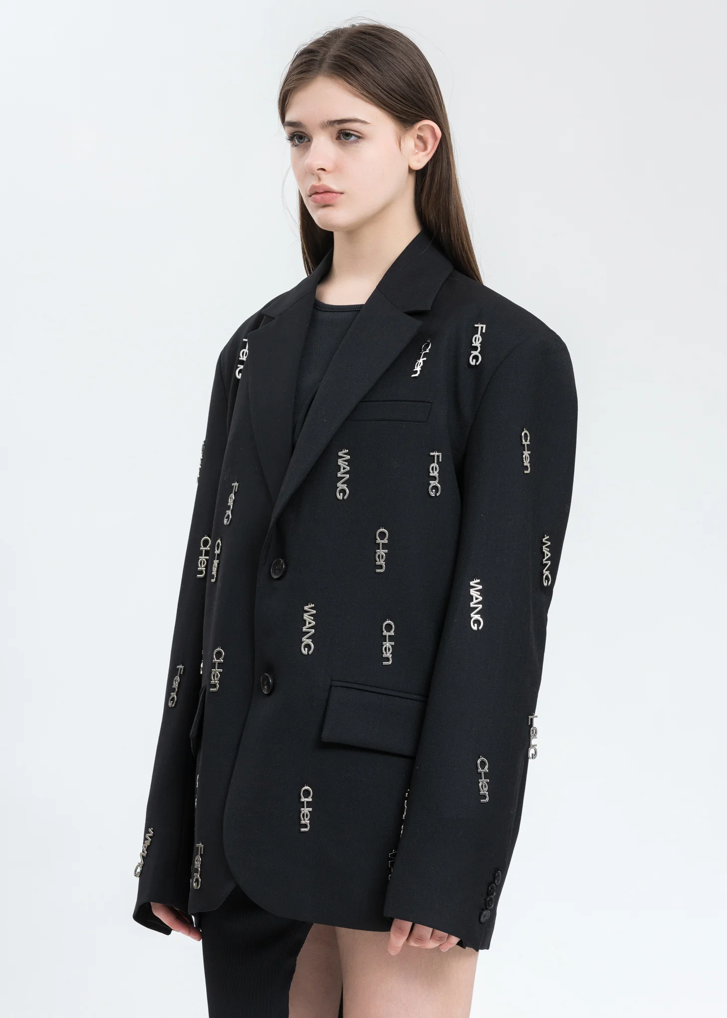 Black with Metal Logo Plate Blazer - Image 2