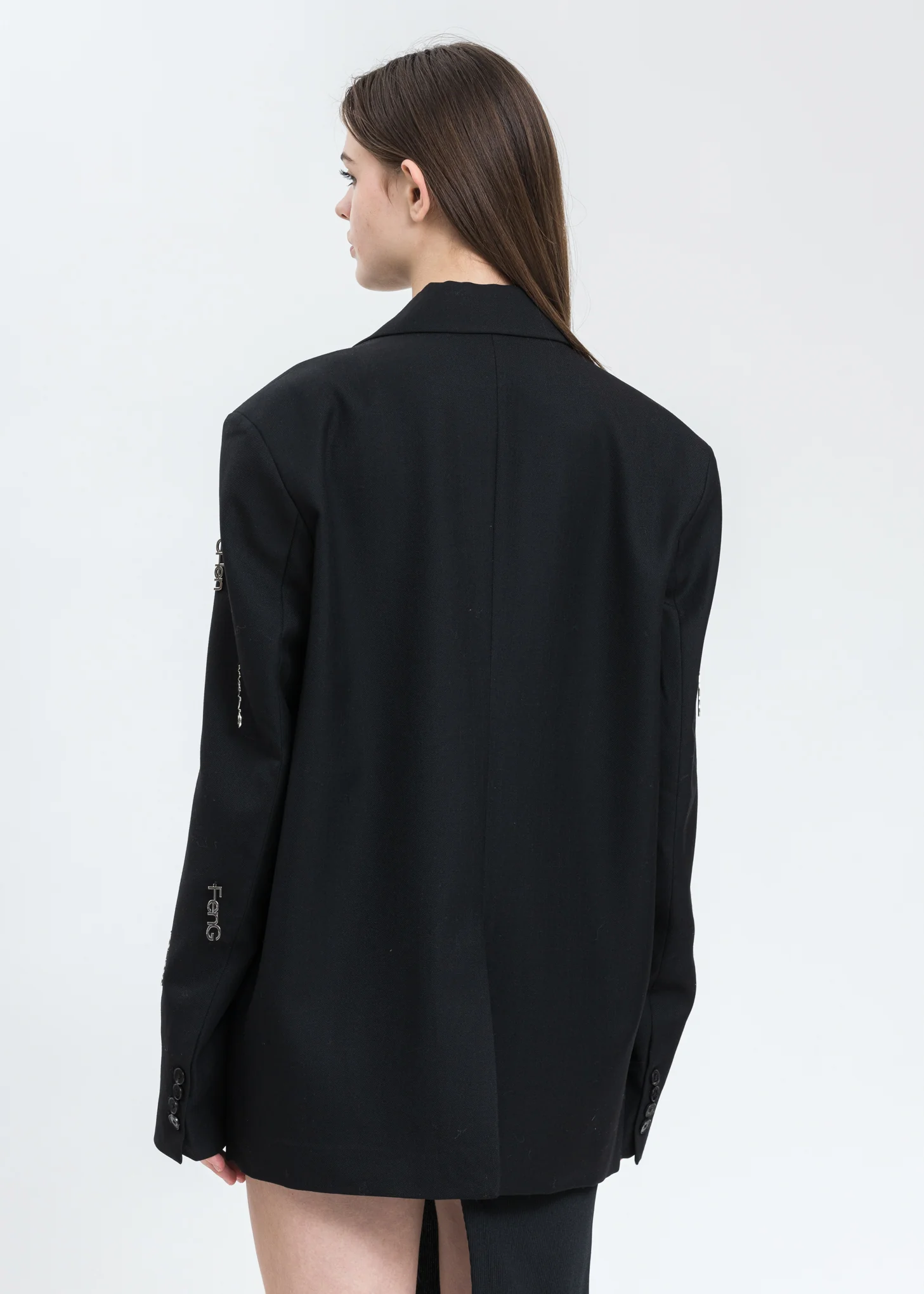 Black with Metal Logo Plate Blazer - Image 3