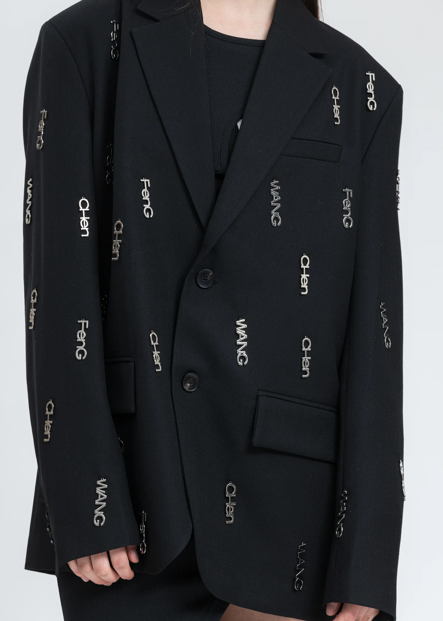 Black with Metal Logo Plate Blazer - Image 4