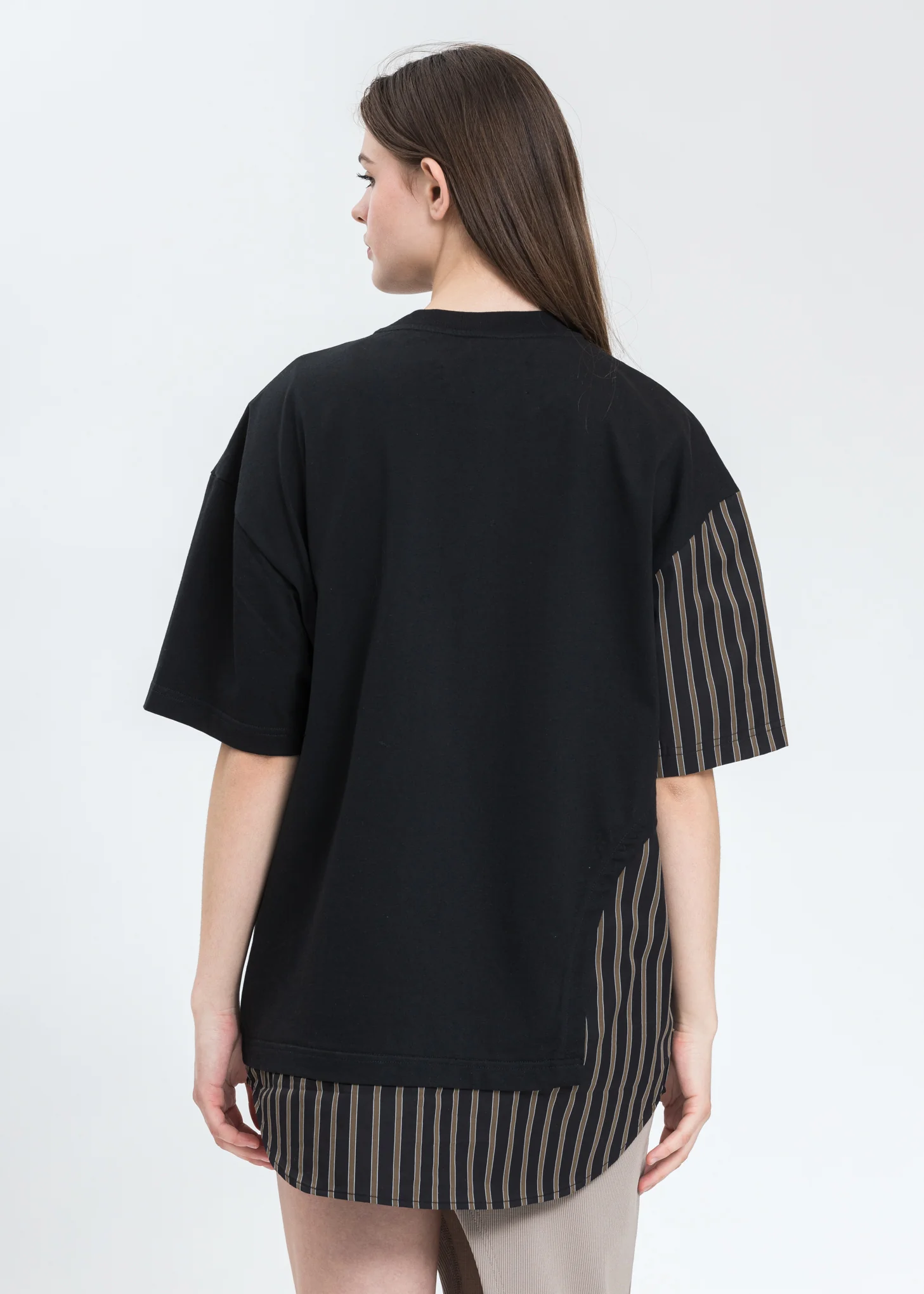 Black with Stripe Paneled T-Shirt - Image 3