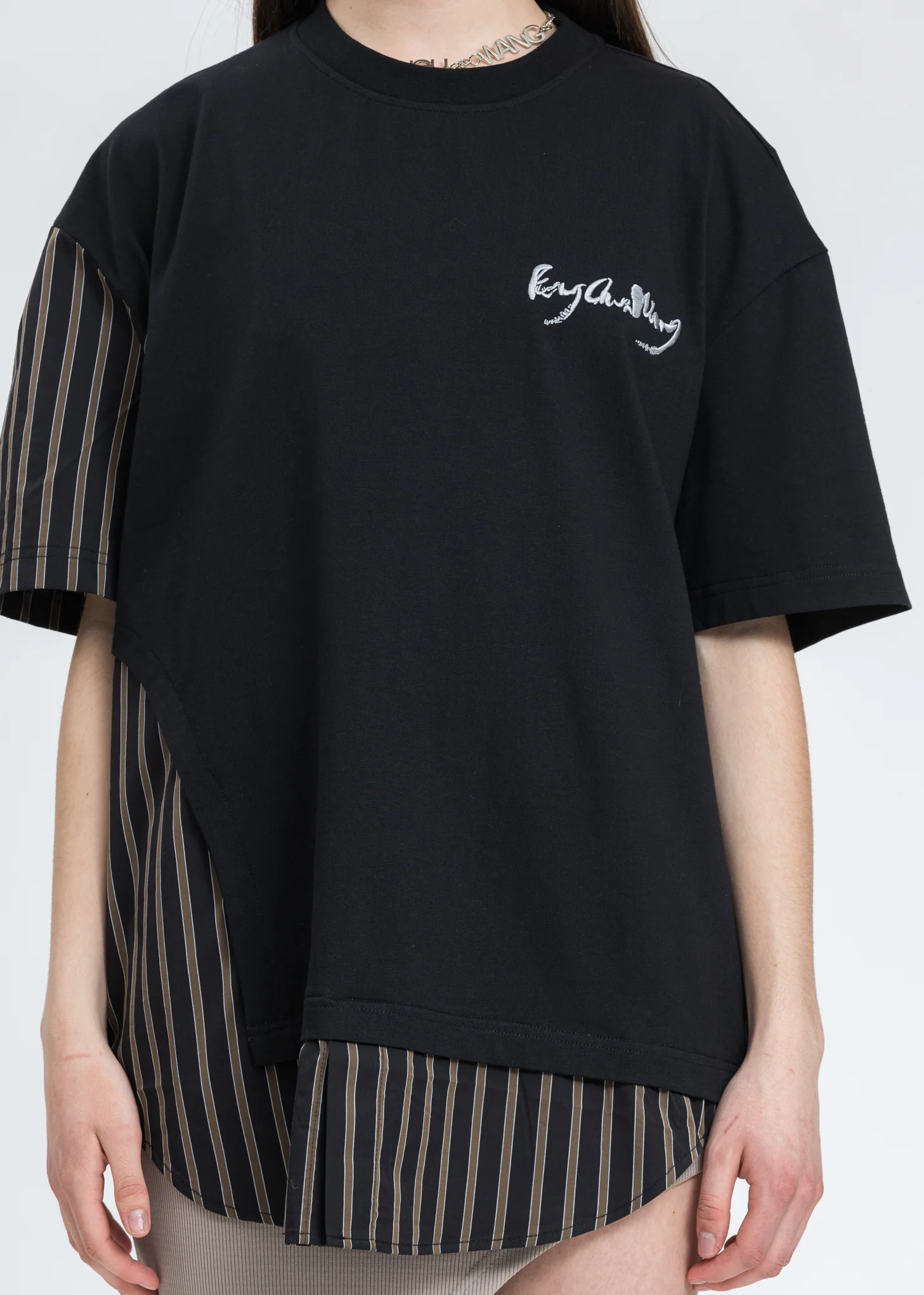 Black with Stripe Paneled T-Shirt - Image 4
