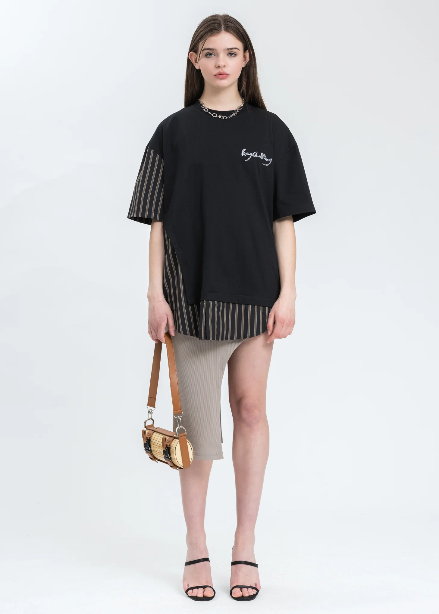 Black with Stripe Paneled T-Shirt - Image 5