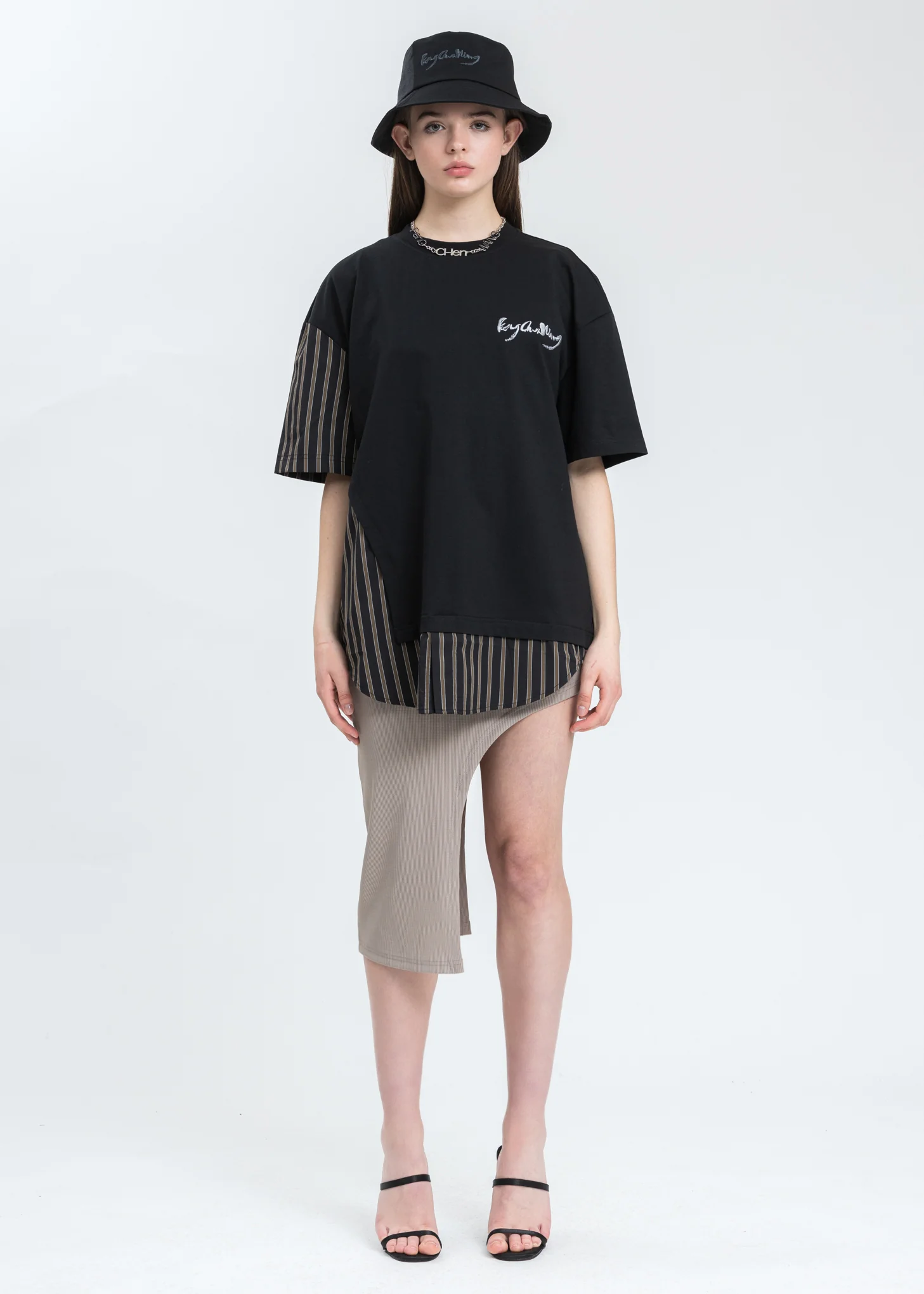 Black with Stripe Paneled T-Shirt - Image 6