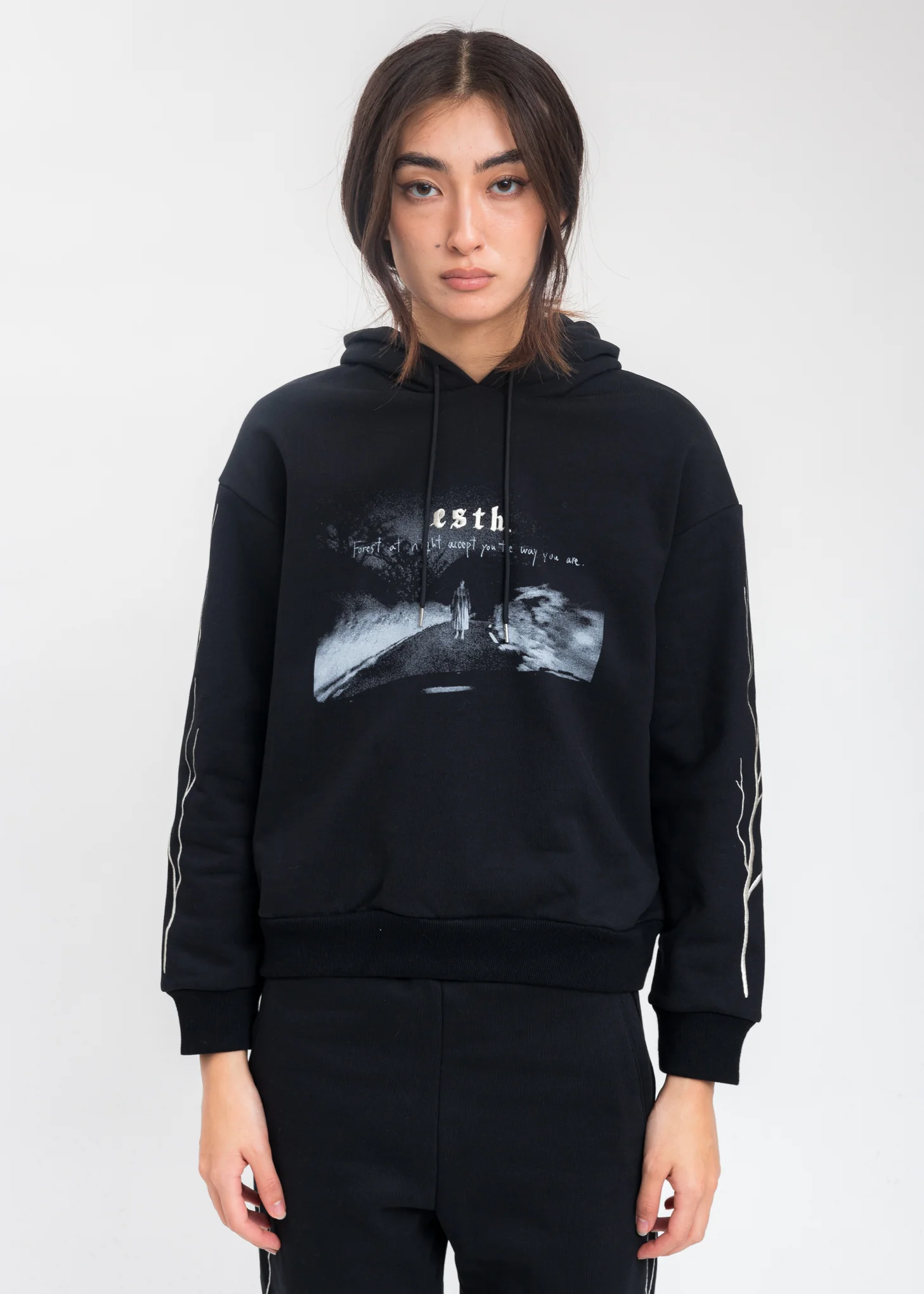 Black Wood Short Hoodie
