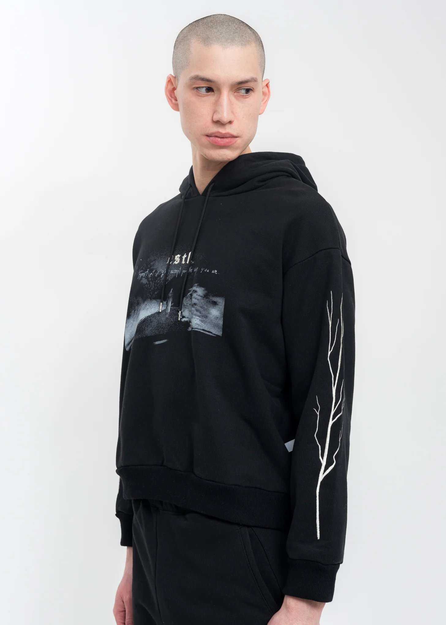 Black Wood Short Hoodie - Image 2