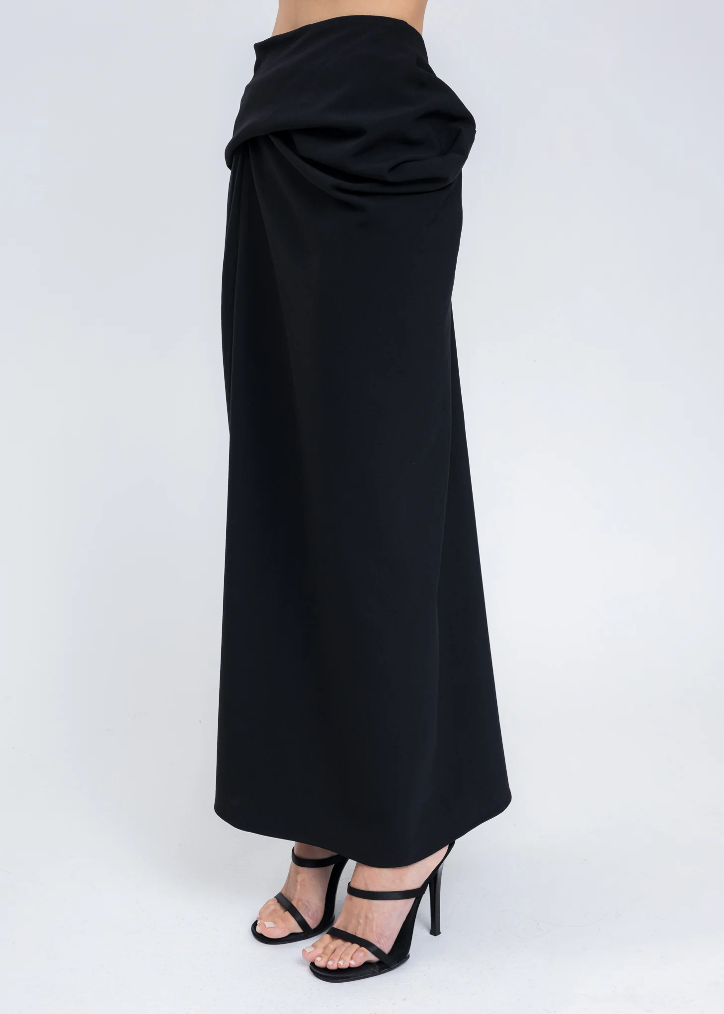 Black Wool Asymmetric Skirt - Image 2
