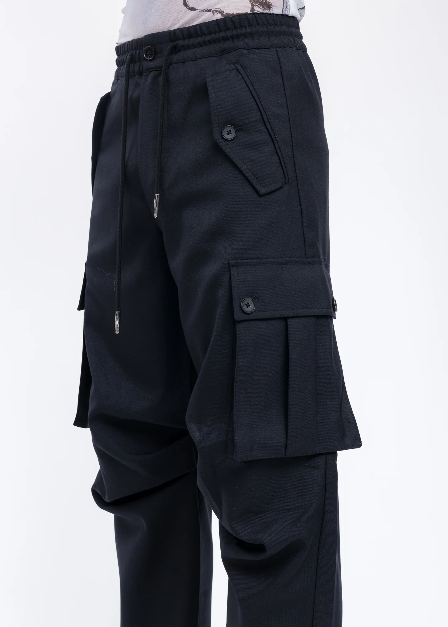 Black Wool Blend Cargo Pants - Image 4