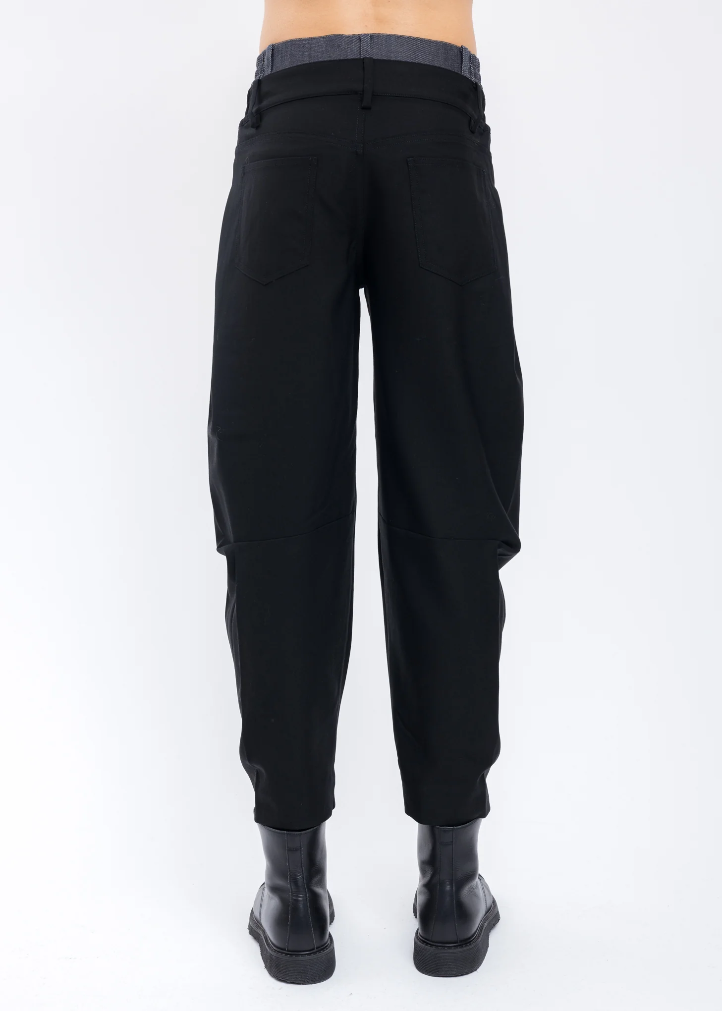 Black Wool Blend Double Waist Trousers - Image 3