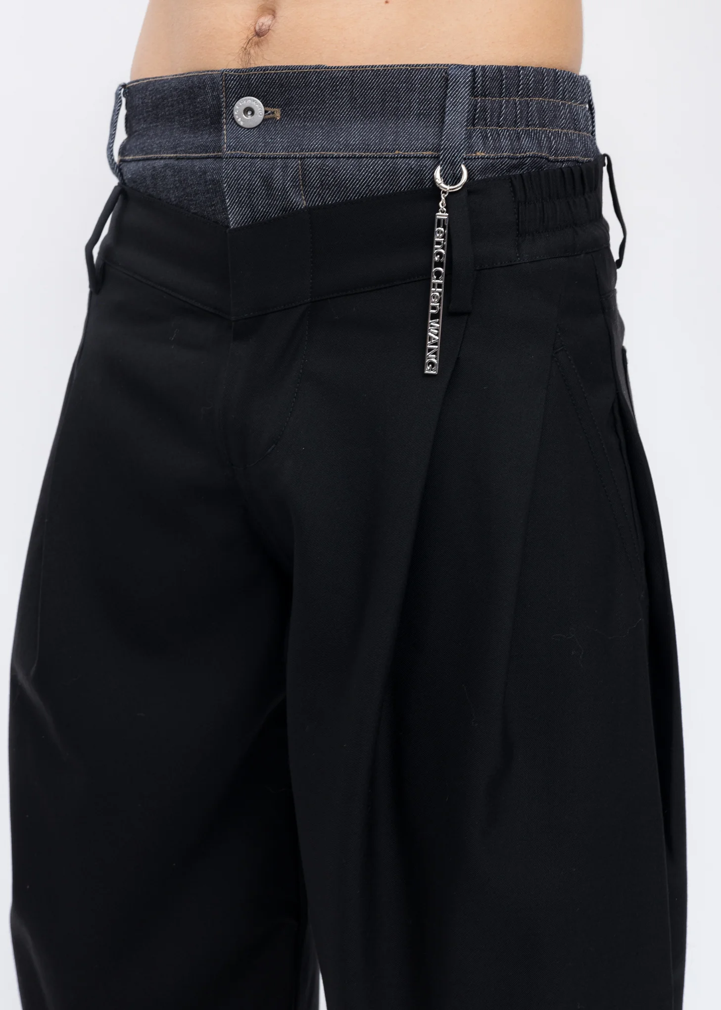 Black Wool Blend Double Waist Trousers - Image 4