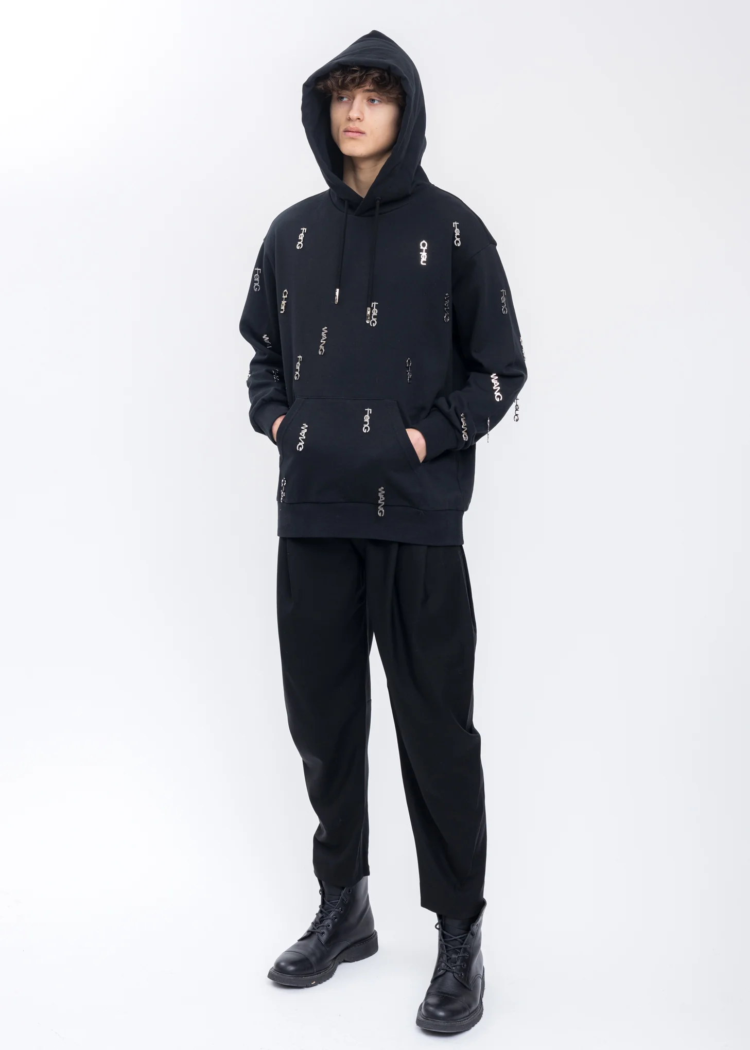 Black Wool Blend Double Waist Trousers - Image 7